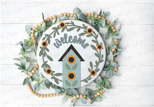 Sunflower door hanger SVG, Fall welcome sign, sunflower birdhouse sign SVG, fall decor, summer door hanger, Glowforge SVG, laser cut file