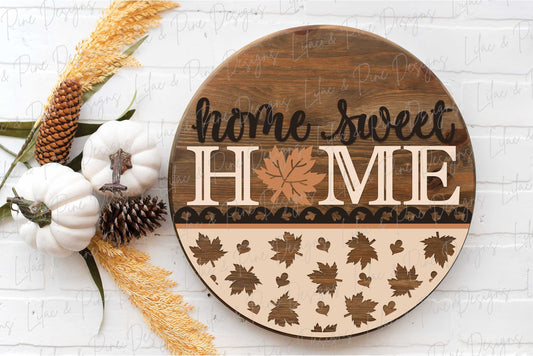 Maple Leaf door hanger SVG, Fall welcome sign, home sweet home sign SVG, fall decor, fall leaves door hanger, Glowforge SVG, laser cut file