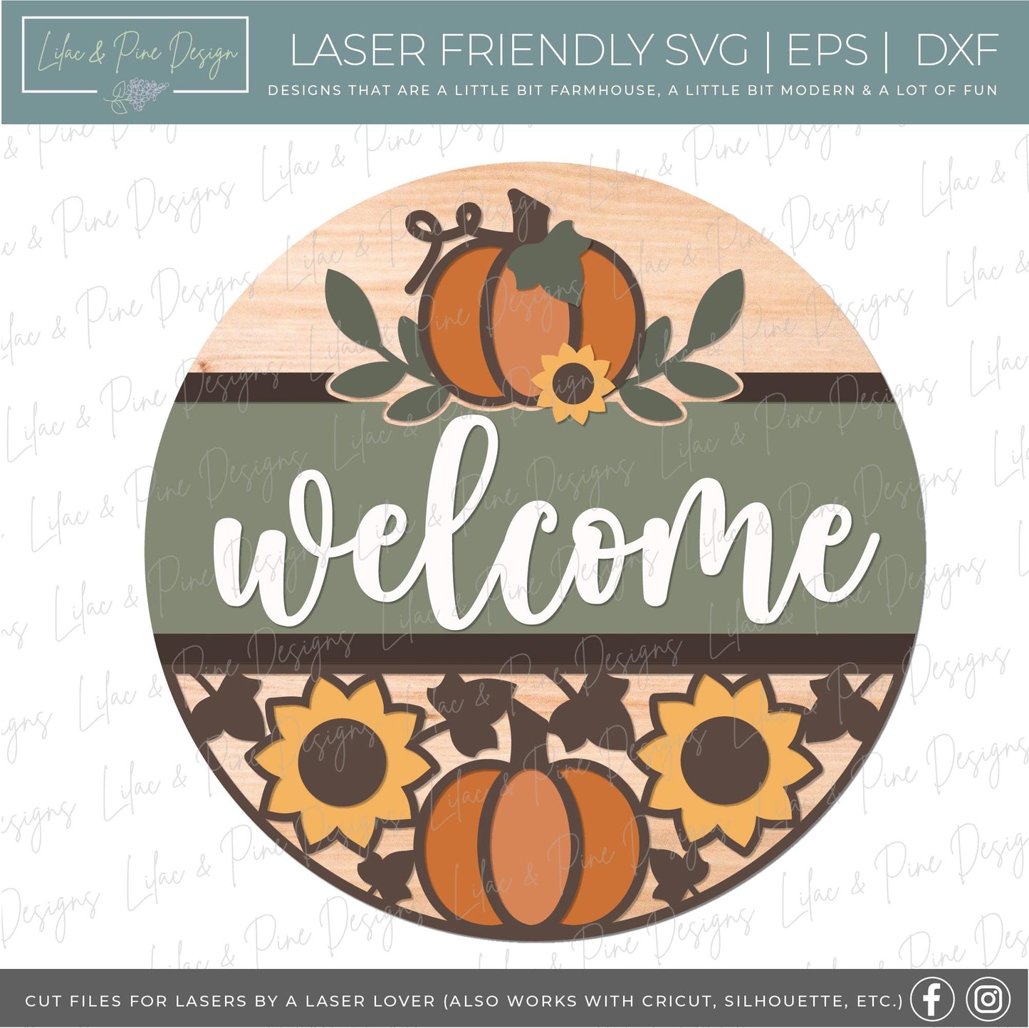 Pumpkin and sunflower door hanger SVG, Fall welcome sign, Pumpkin sign SVG, fall decor, Sunflower door hanger, Glowforge SVG, laser cut file