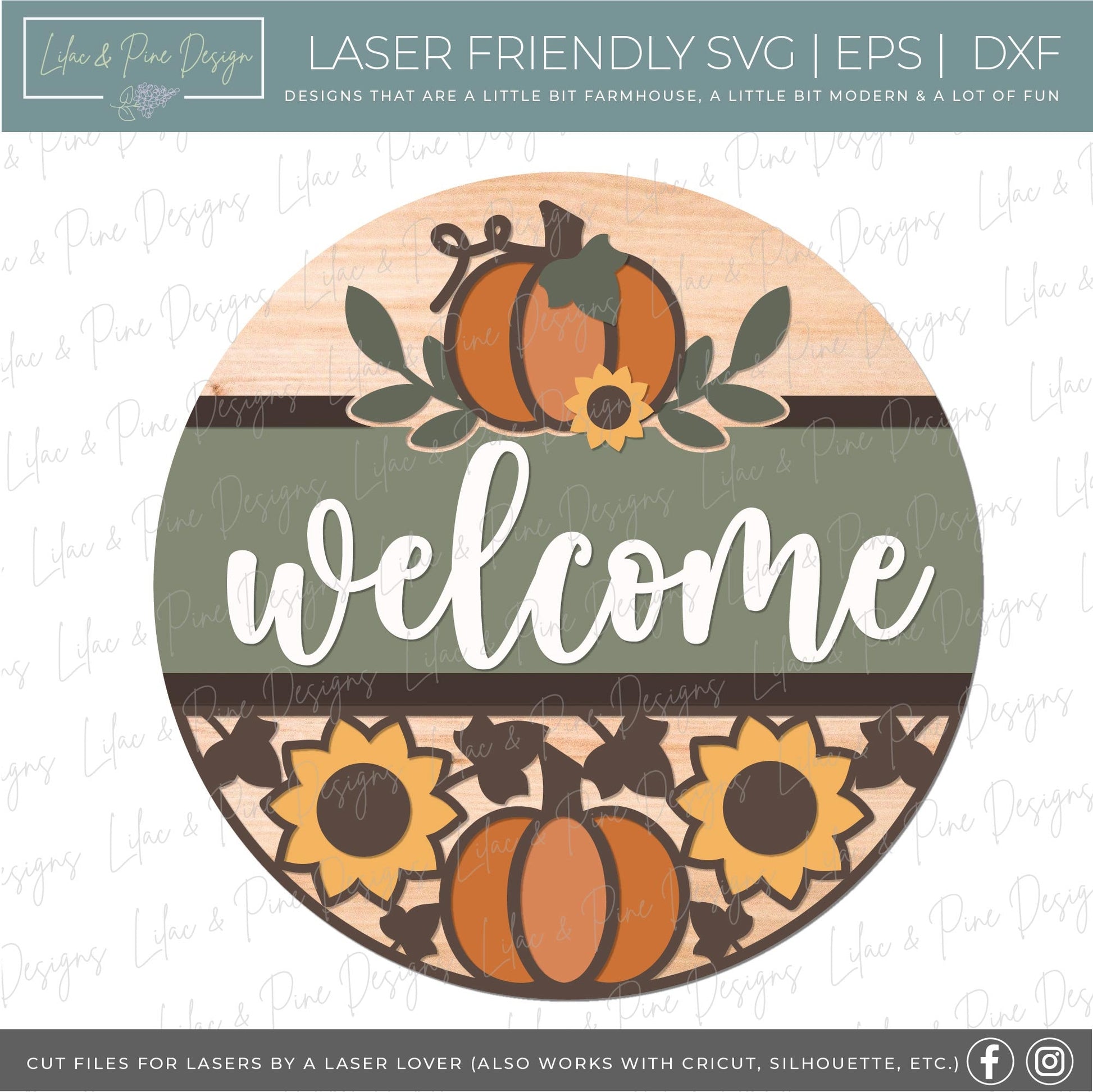 Pumpkin and sunflower door hanger SVG, Fall welcome sign, Pumpkin sign SVG, fall decor, Sunflower door hanger, Glowforge SVG, laser cut file