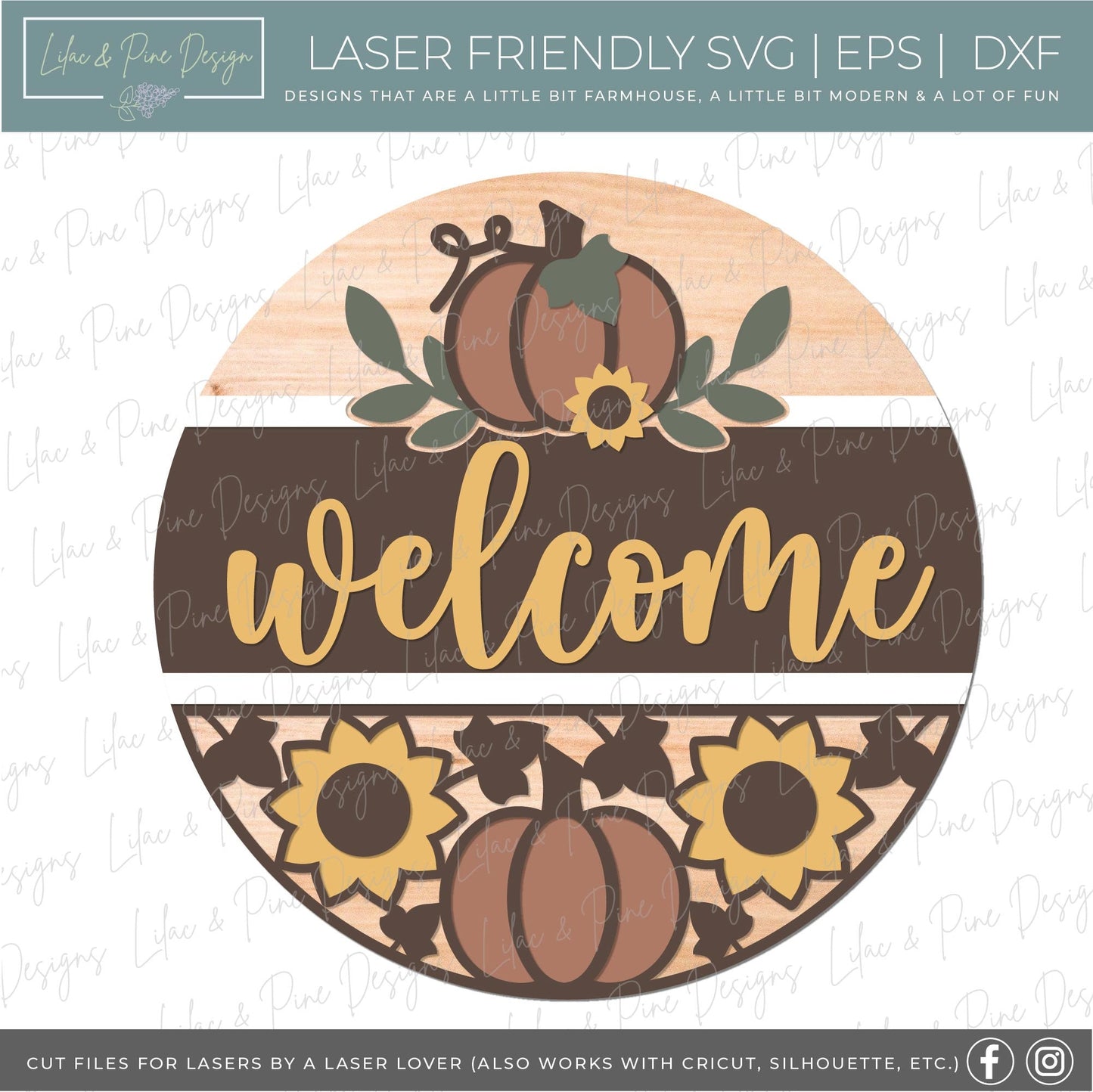Pumpkin and sunflower door hanger SVG, Fall welcome sign, Pumpkin sign SVG, fall decor, Sunflower door hanger, Glowforge SVG, laser cut file