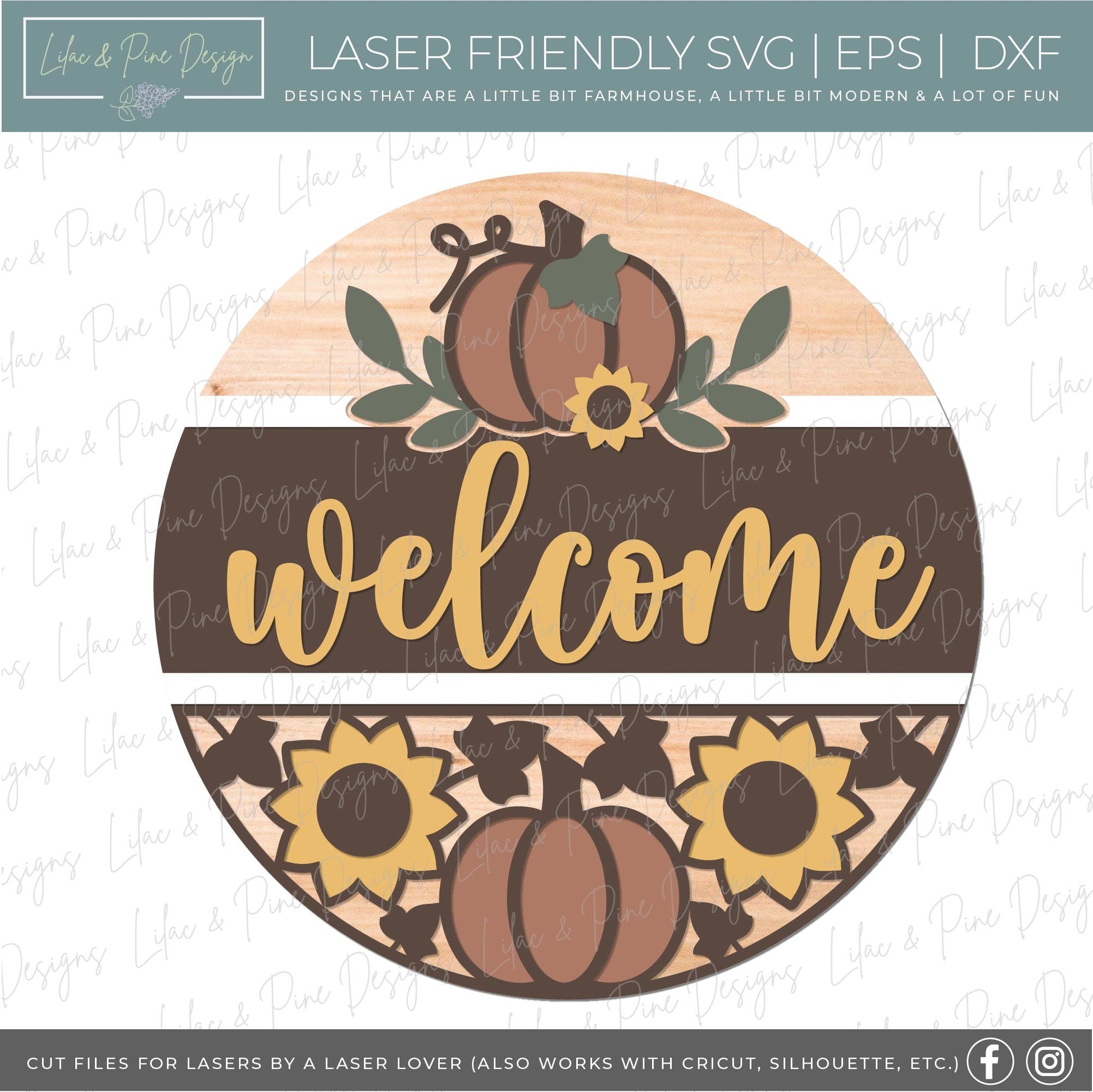 Pumpkin and sunflower door hanger SVG, Fall welcome sign, Pumpkin sign SVG, fall decor, Sunflower door hanger, Glowforge SVG, laser cut file