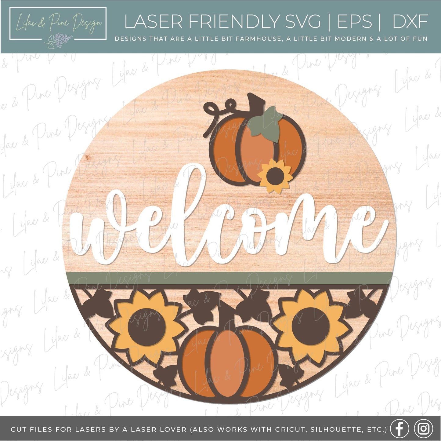 Pumpkin and sunflower door hanger SVG, Fall welcome sign, Pumpkin sign SVG, fall decor, Sunflower door hanger, Glowforge SVG, laser cut file