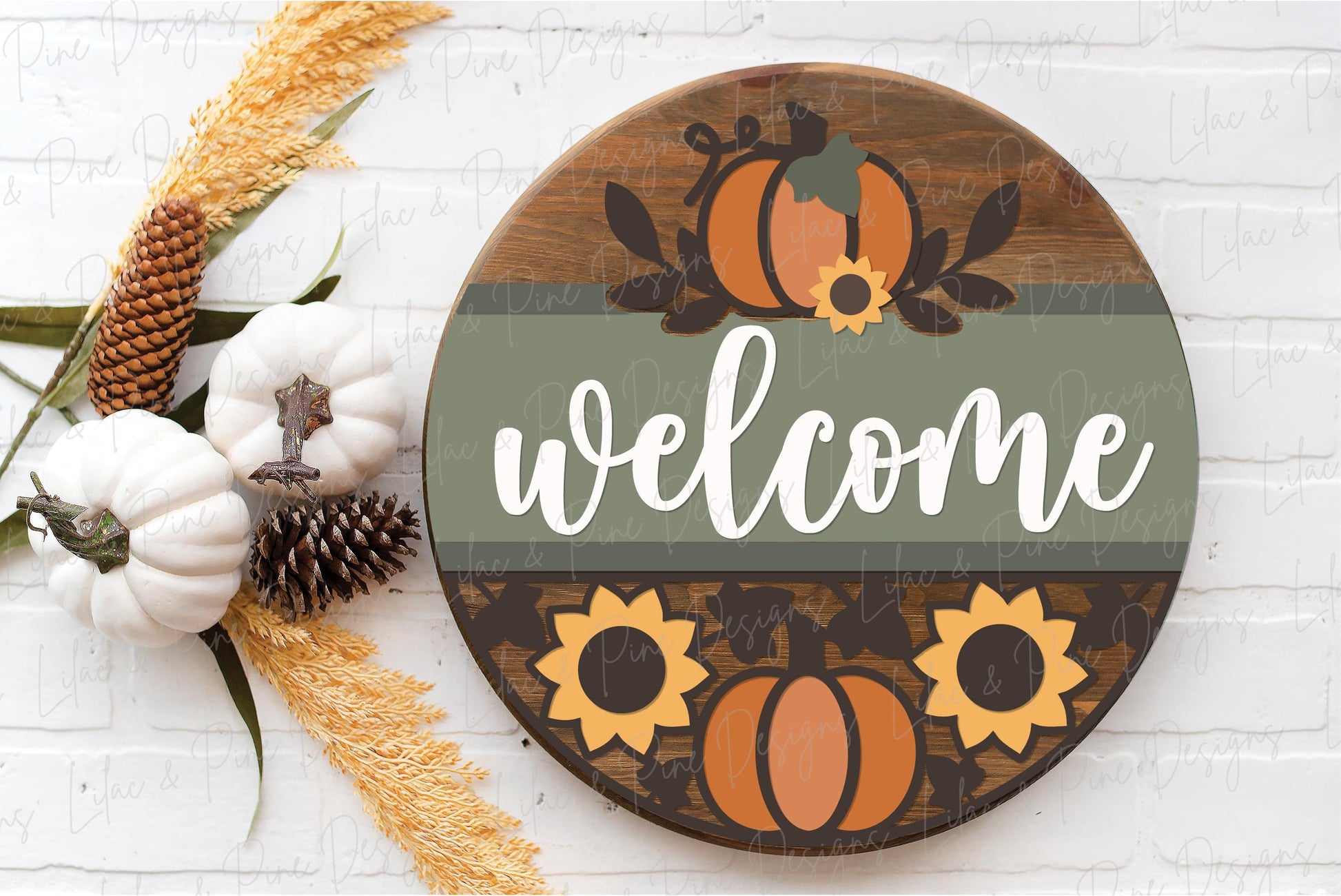 Pumpkin and sunflower door hanger SVG, Fall welcome sign, Pumpkin sign SVG, fall decor, Sunflower door hanger, Glowforge SVG, laser cut file