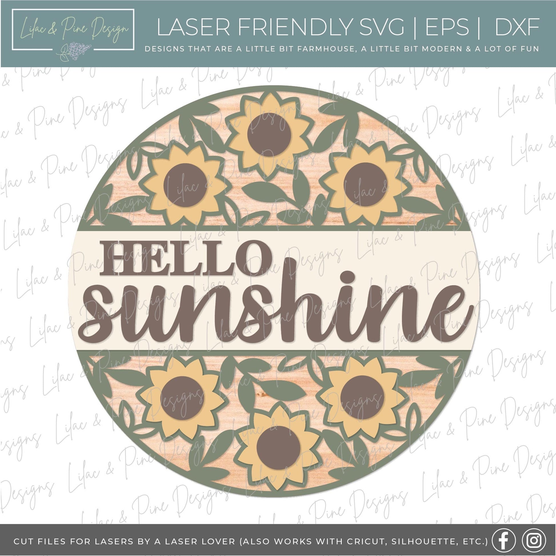 Sunflower door hanger SVG, Floral welcome sign, hello sunshine door hanger SVG, fall floral welcome sign, Glowforge SVG, laser cut file