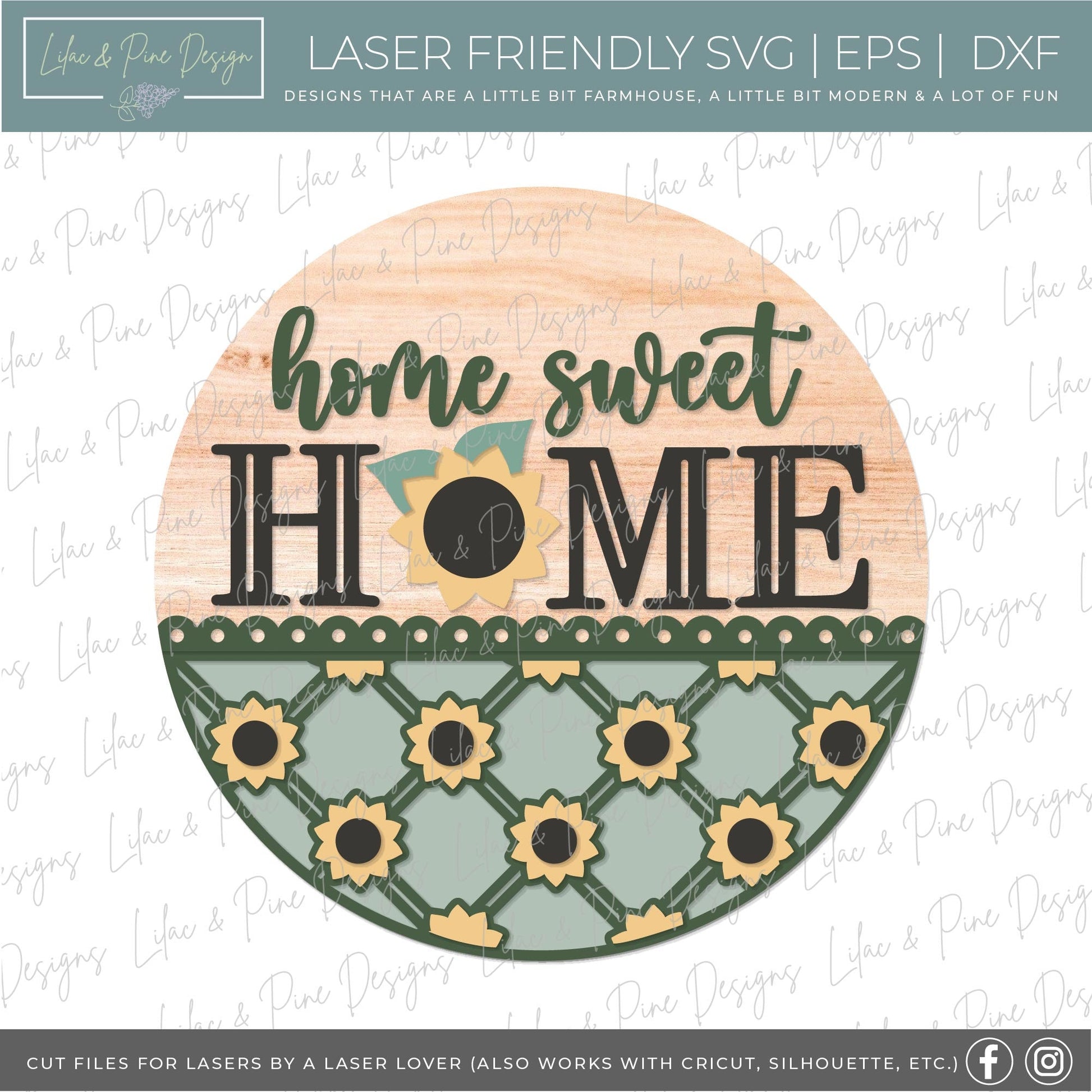 Sunflower door hanger SVG, home sweet home sign, sunflower welcome SVG, fall floral sign, fall plaid sign svg, Glowforge SVG, laser cut file