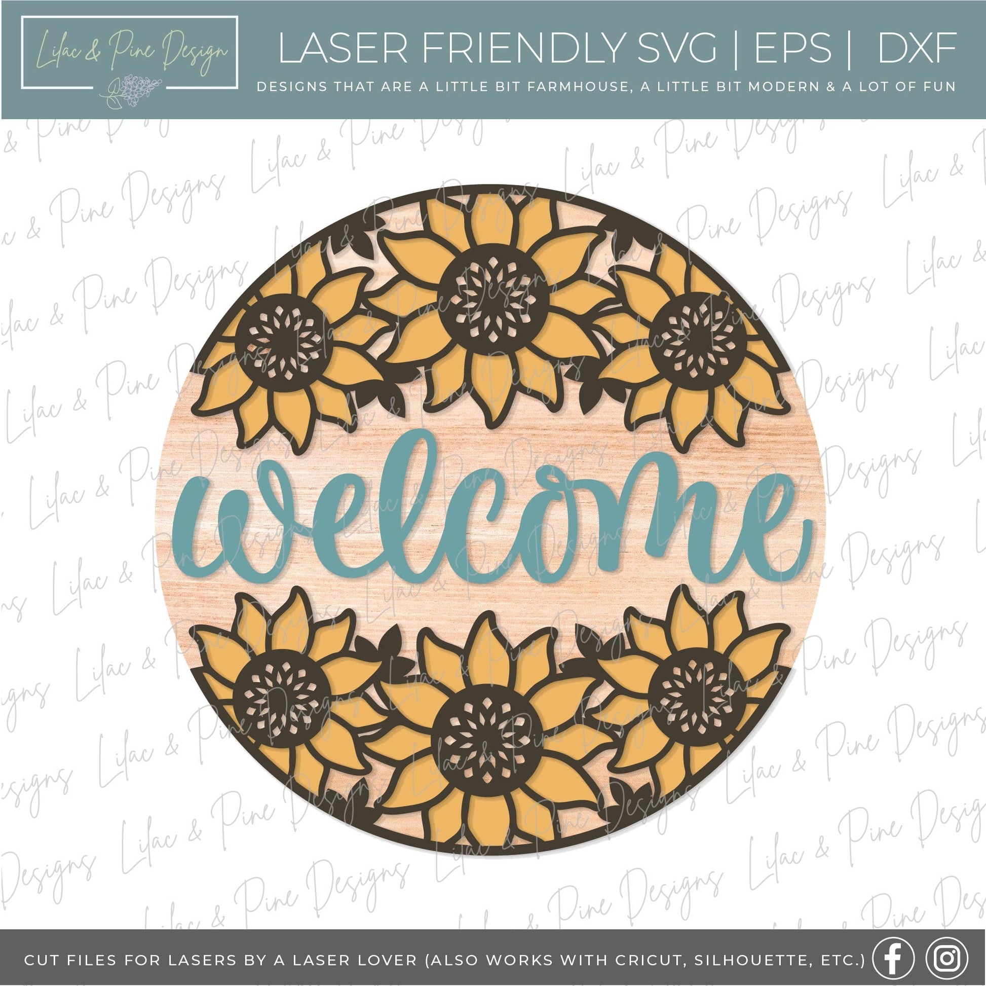 Sunflower door hanger SVG, Floral welcome sign, sunflower welcome sign SVG, fall floral sign, Glowforge SVG, laser cut file
