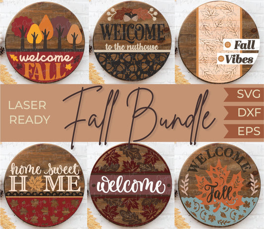 Fall welcome sign bundle, fall door hanger SVG, nuthouse SVG, fall vibes, maple leaf welcome SVG, fall decor, Glowforge Svg, laser cut file