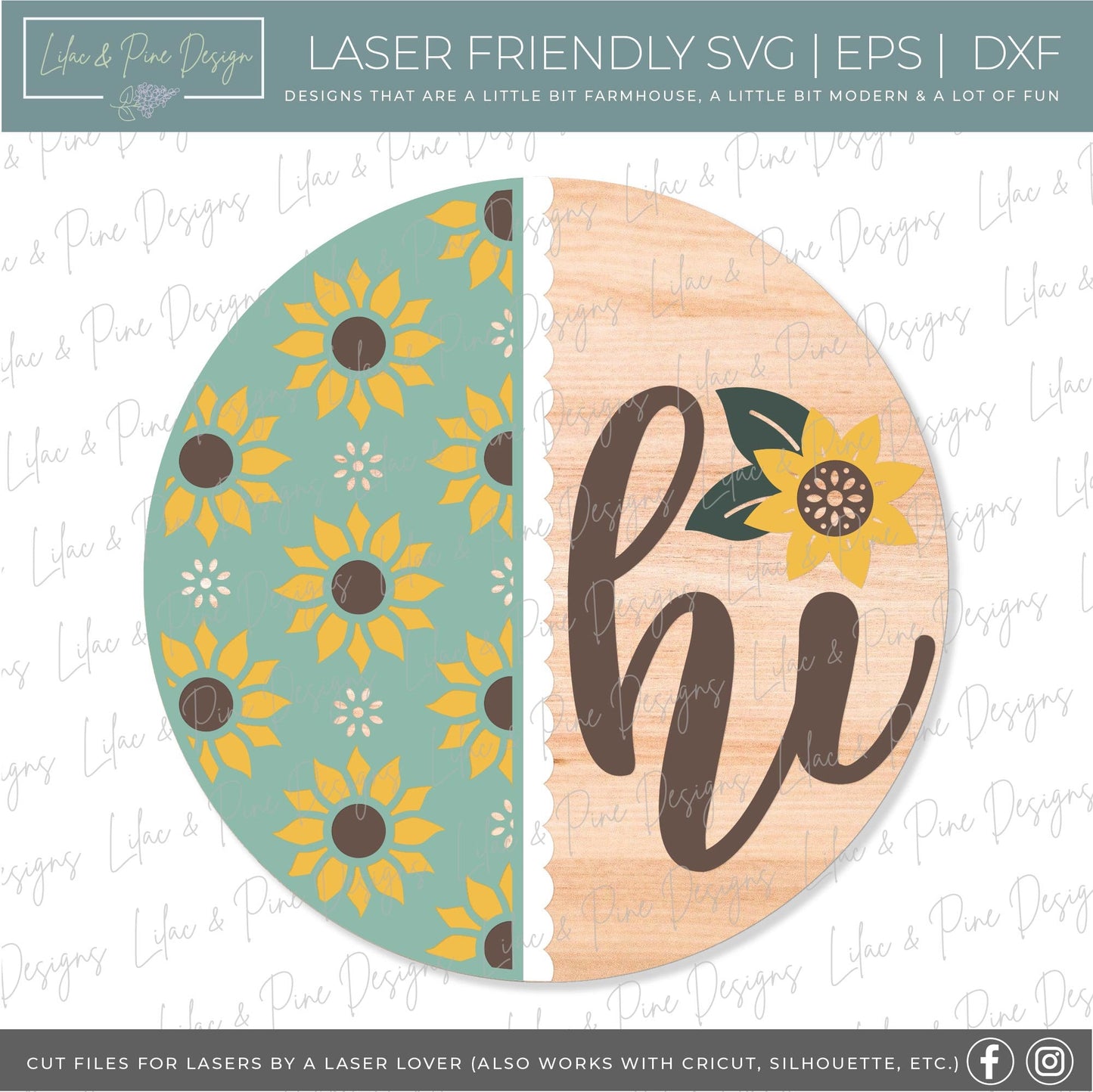 Sunflower door hanger SVG, Fall floral welcome sign, sunflower hi sign SVG, fall decor, summer door hanger, Glowforge SVG, laser cut file