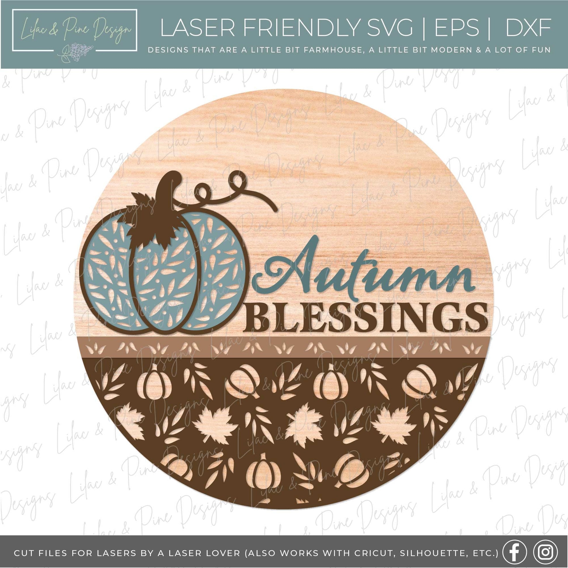Pumpkin door hanger SVG, Fall door hanger, Autumn Blessings sign, Pumpkin welcome sign SVG, fall decor, Glowforge laser SVG, laser cut file
