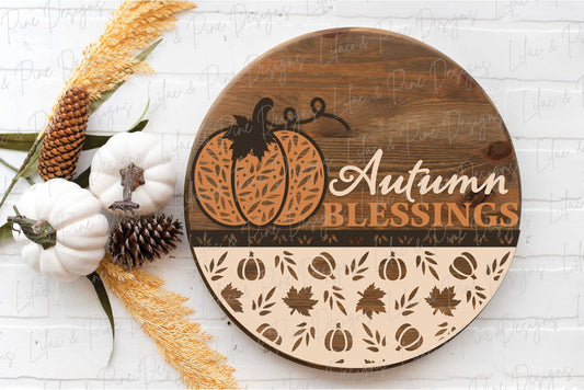 Pumpkin door hanger SVG, Fall door hanger, Autumn Blessings sign, Pumpkin welcome sign SVG, fall decor, Glowforge laser SVG, laser cut file