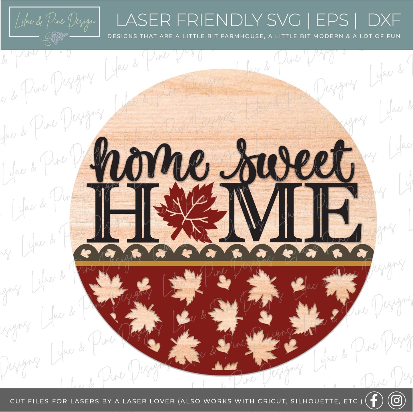 Maple Leaf door hanger SVG, Fall welcome sign, home sweet home sign SVG, fall decor, fall leaves door hanger, Glowforge SVG, laser cut file