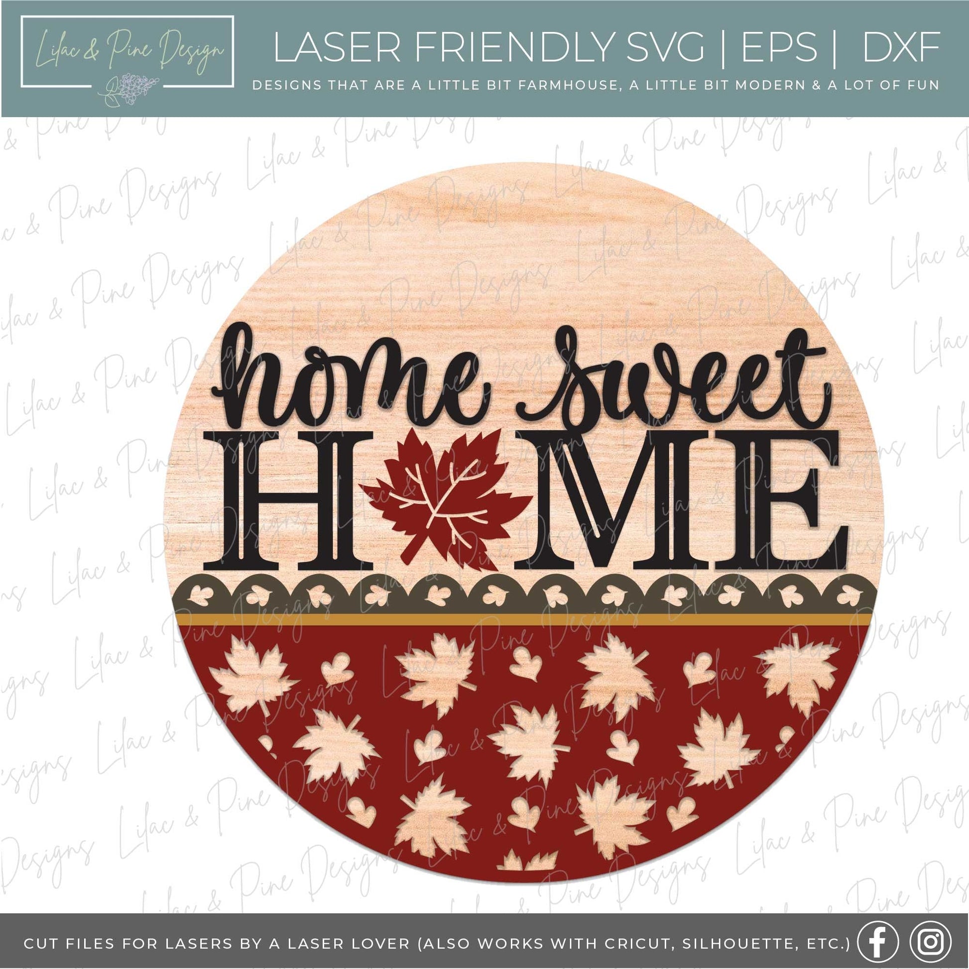 Maple Leaf door hanger SVG, Fall welcome sign, home sweet home sign SVG, fall decor, fall leaves door hanger, Glowforge SVG, laser cut file
