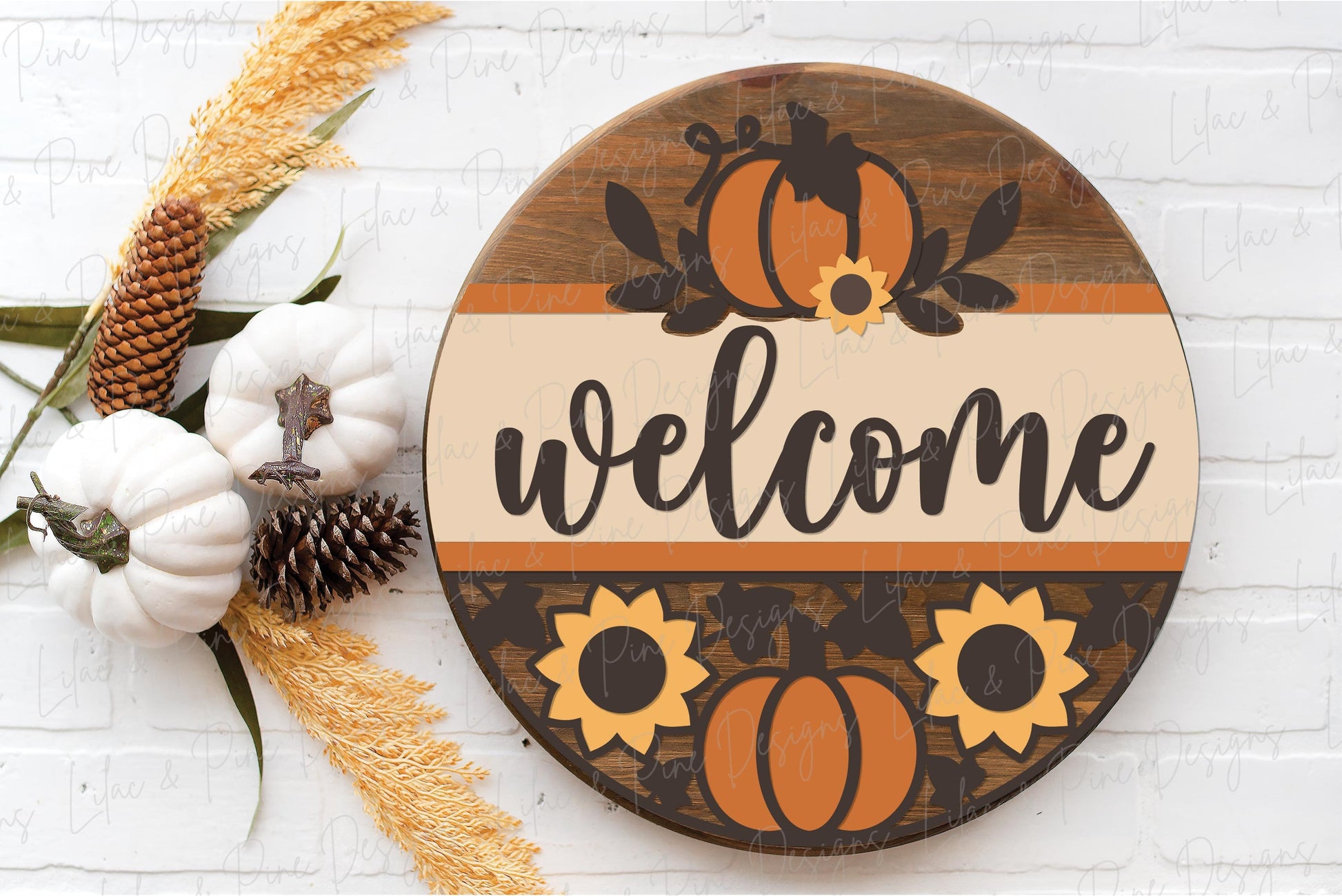 Pumpkin and sunflower door hanger SVG, Fall welcome sign, Pumpkin sign SVG, fall decor, Sunflower door hanger, Glowforge SVG, laser cut file
