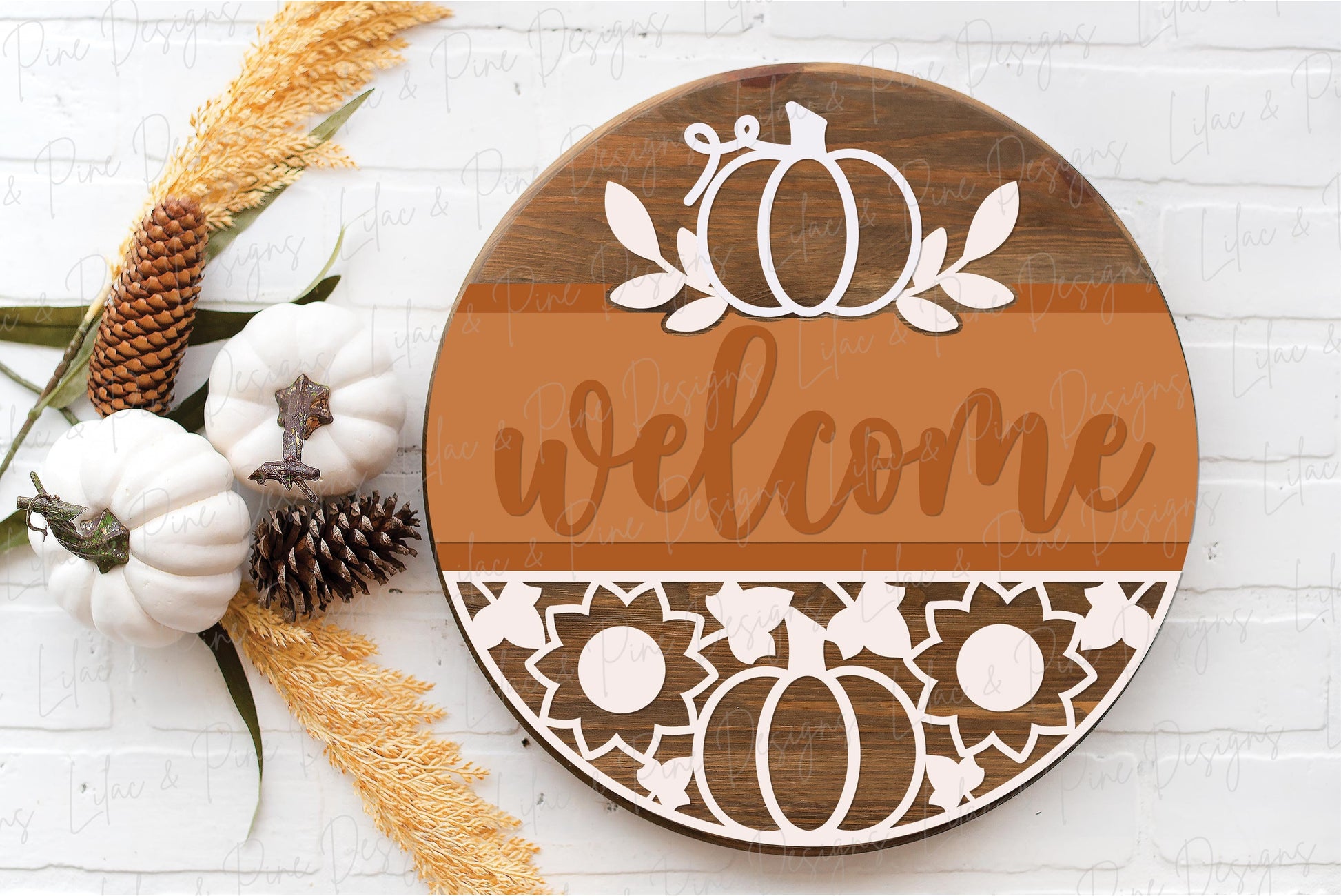 Pumpkin and sunflower door hanger SVG, Fall welcome sign, Pumpkin sign SVG, fall decor, Sunflower door hanger, Glowforge SVG, laser cut file