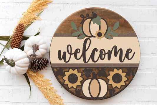Pumpkin and sunflower door hanger SVG, Fall welcome sign, Pumpkin sign SVG, fall decor, Sunflower door hanger, Glowforge SVG, laser cut file