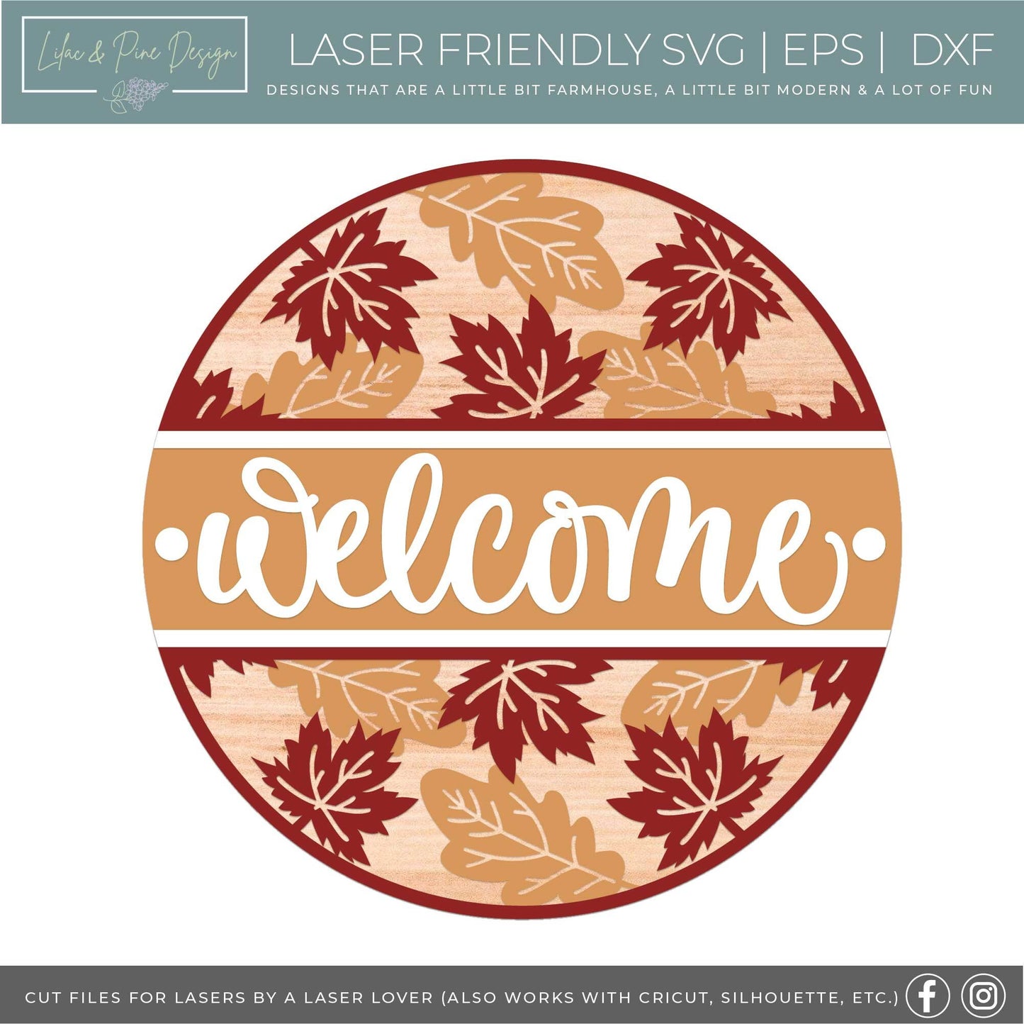 Fall Leaf door hanger SVG, Fall welcome sign, fall hello sign SVG, fall decor, autumn leaves door hanger, Glowforge SVG, laser cut file