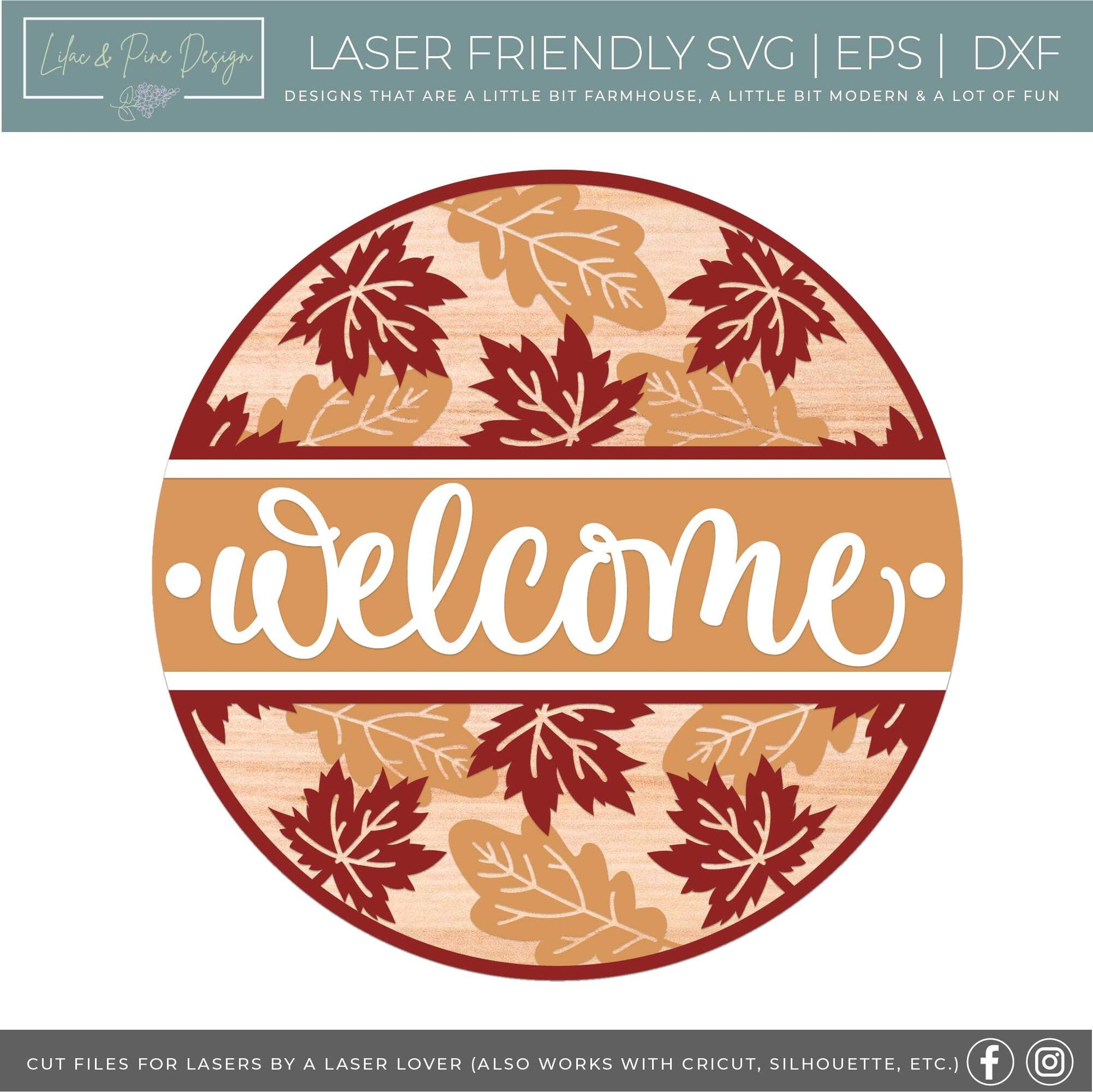 Fall Leaf door hanger SVG, Fall welcome sign, fall hello sign SVG, fall decor, autumn leaves door hanger, Glowforge SVG, laser cut file