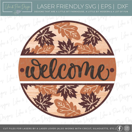 Fall Leaf door hanger SVG, Fall welcome sign, fall hello sign SVG, fall decor, autumn leaves door hanger, Glowforge SVG, laser cut file