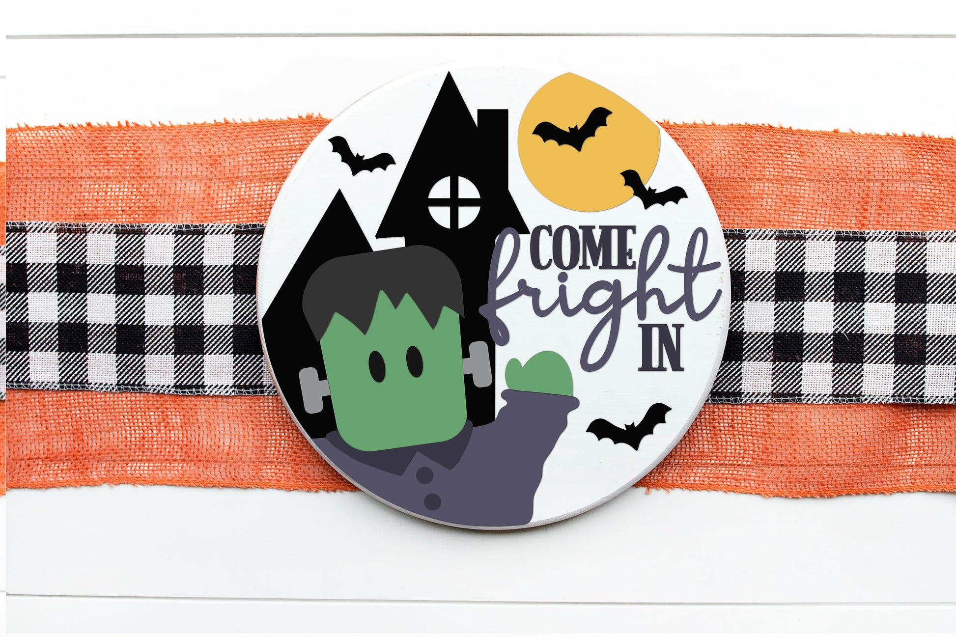 Halloween door hanger, Frankenstein Welcome SVG, Frankenstein door hanger, Halloween sign, Halloween decor, Glowforge Svg, laser cut file