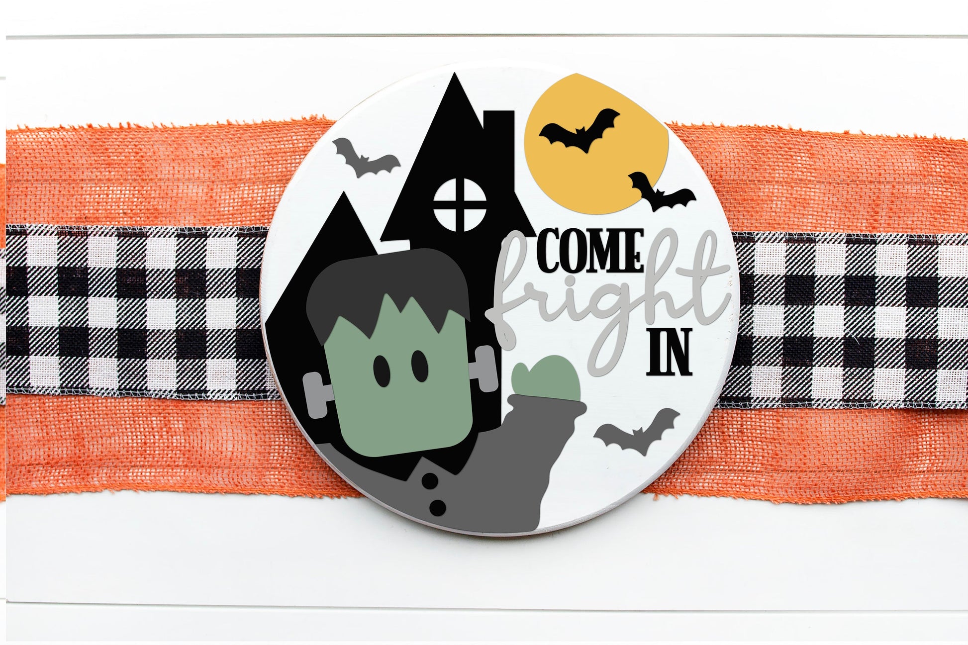Halloween door hanger, Frankenstein Welcome SVG, Frankenstein door hanger, Halloween sign, Halloween decor, Glowforge Svg, laser cut file