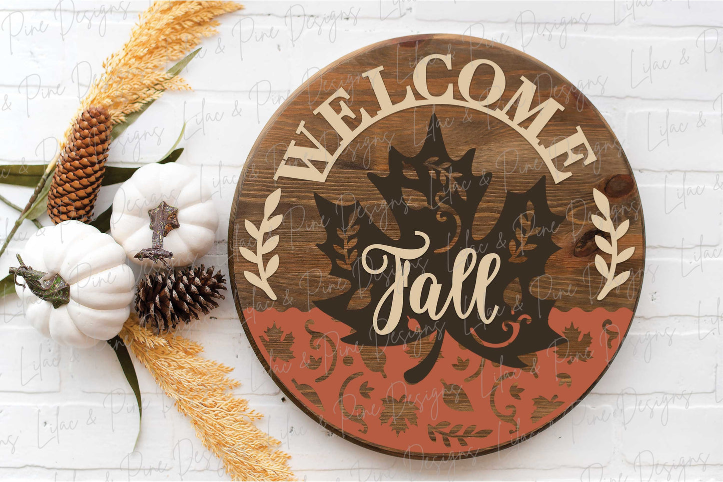 Welcome Fall SVG, Fall leaves door hanger, Fall Welcome round sign, Autumn porch decor SVG, maple leaf SVG, Glowforge Svg, laser cut file