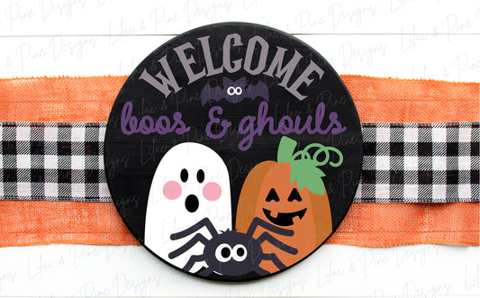 Halloween door hanger SVG, boos and ghouls sign, Ghost welcome sign SVG, little spooks sign, Halloween decor, Glowforge SVG, laser cut file