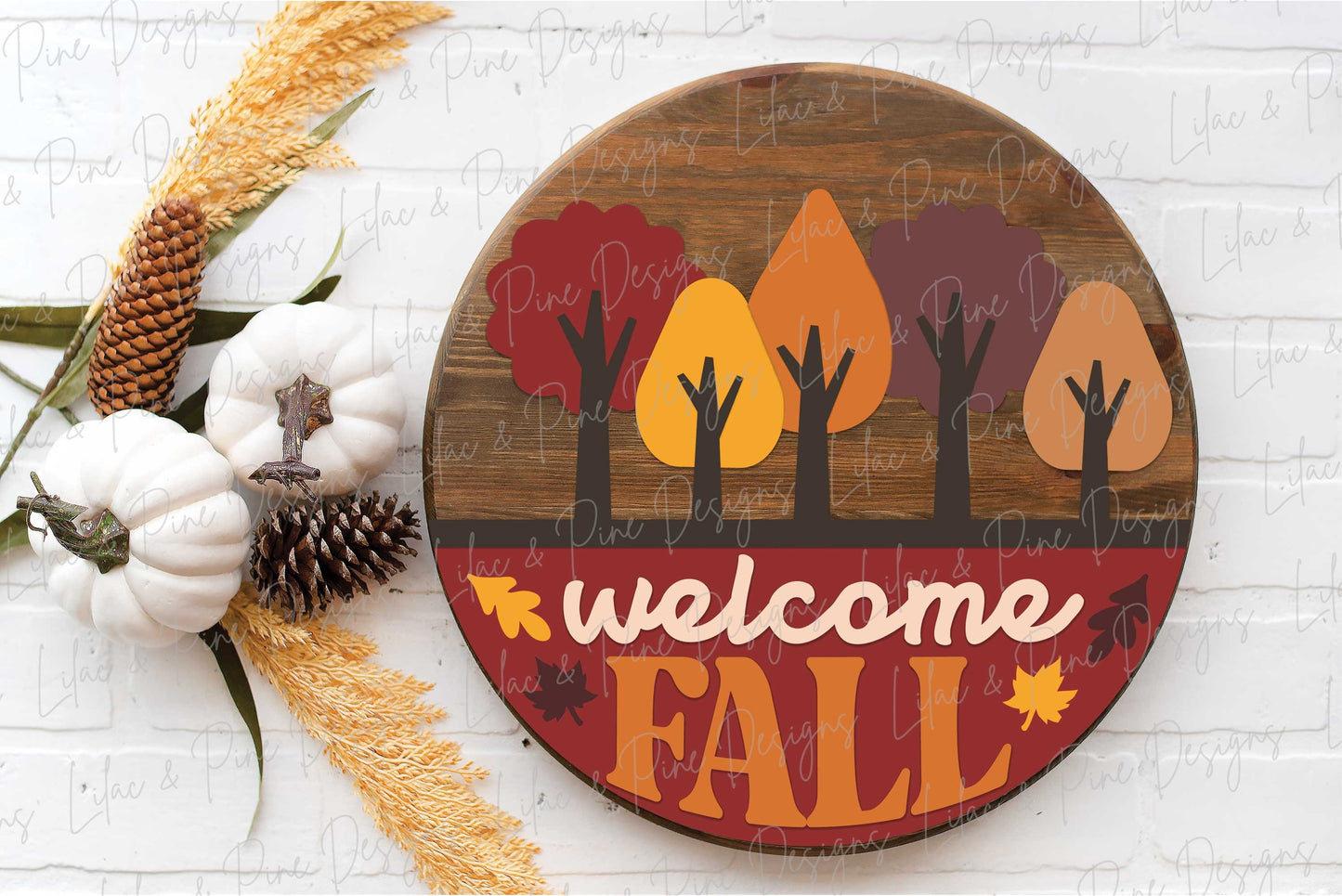 Welcome Fall sign SVG, Modern Fall door round SVG, Fall door hanger, Autumn porch decor SVG, fall leaves svg, Glowforge Svg, laser cut file