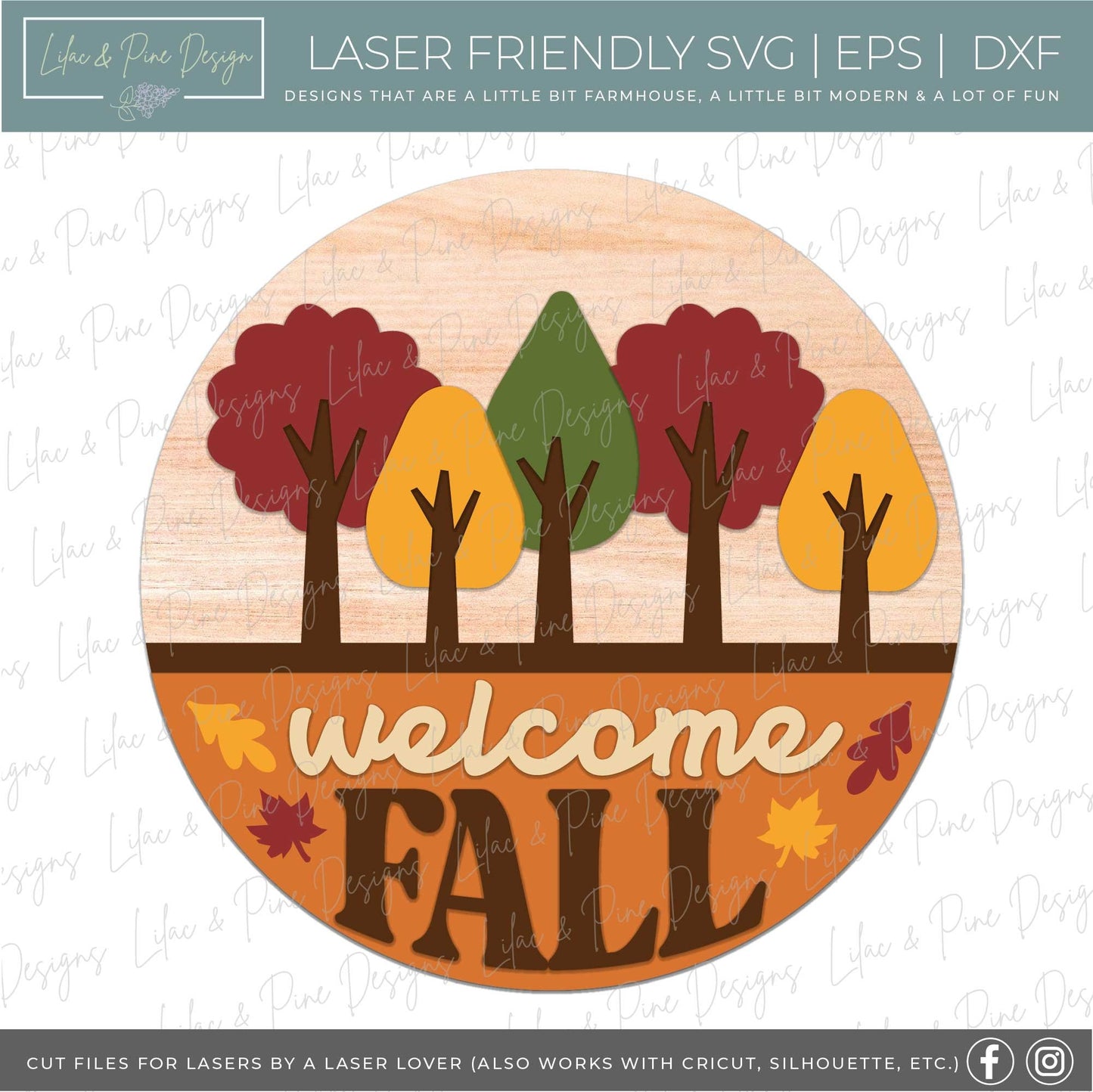 Welcome Fall sign SVG, Modern Fall door round SVG, Fall door hanger, Autumn porch decor SVG, fall leaves svg, Glowforge Svg, laser cut file
