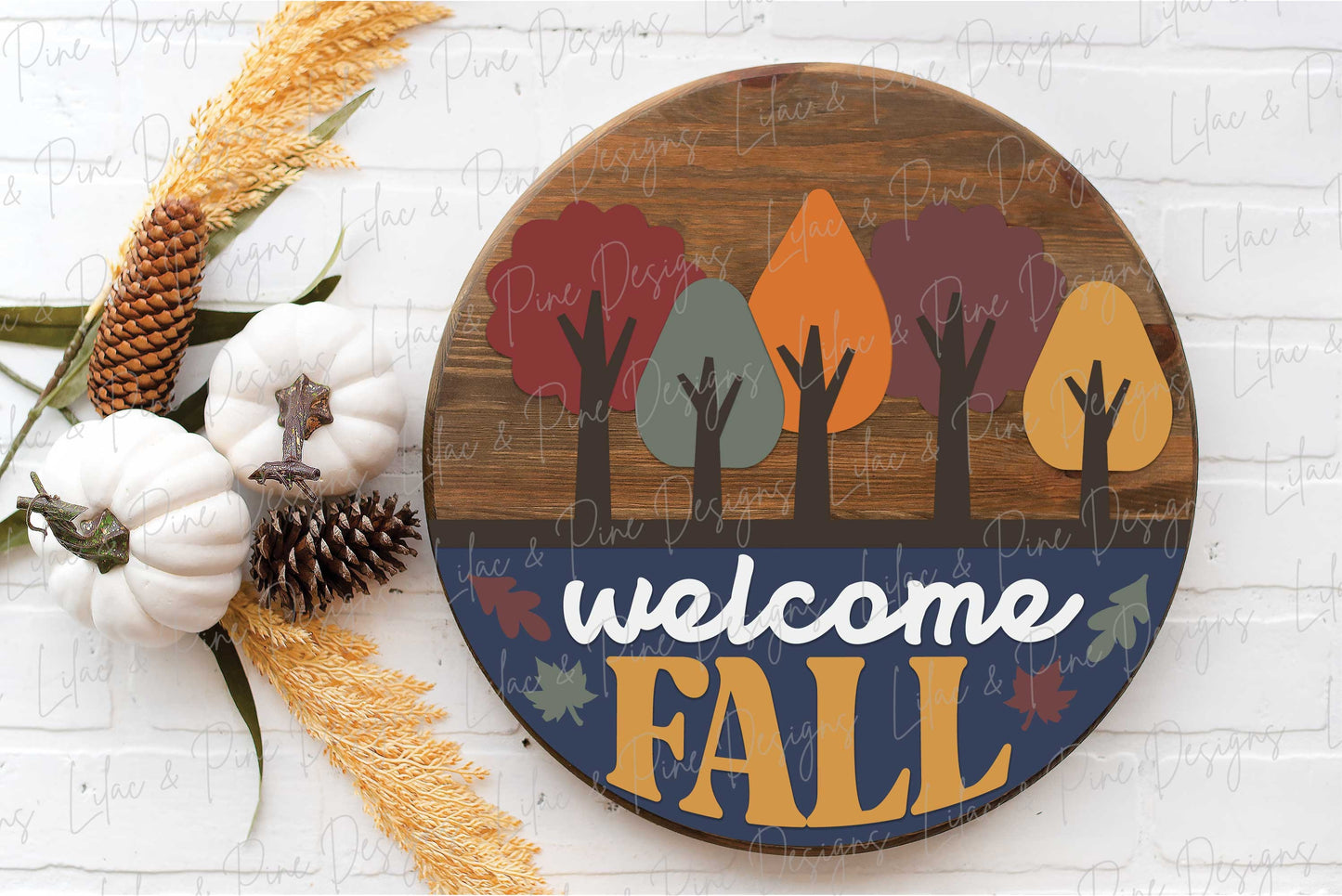 Welcome Fall sign SVG, Modern Fall door round SVG, Fall door hanger, Autumn porch decor SVG, fall leaves svg, Glowforge Svg, laser cut file