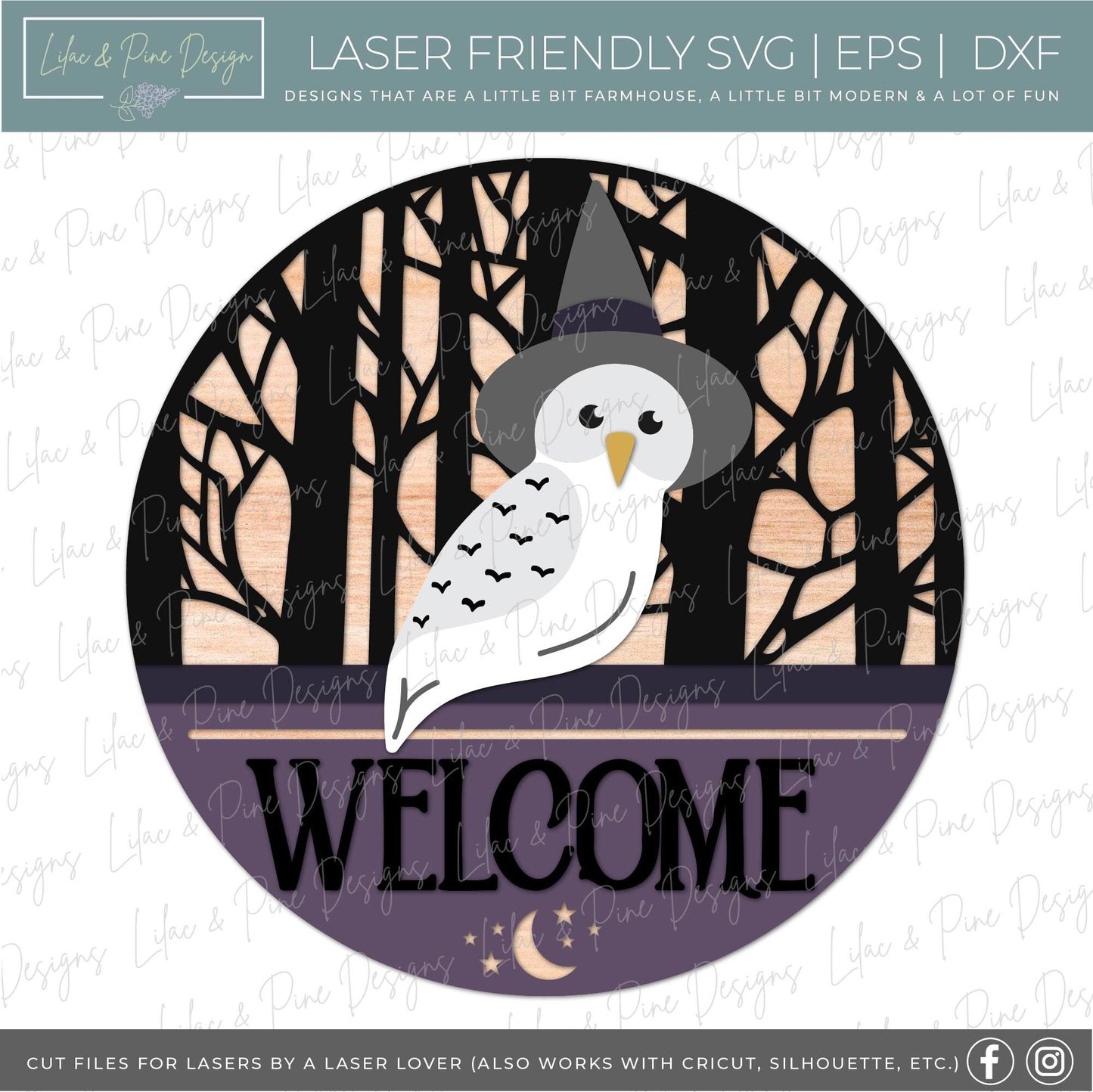 Halloween owl sign, Halloween door hanger SVG, Spooky welcome sign SVG, Halloween decor, witch hat owl svg, Glowforge Svg, laser cut file