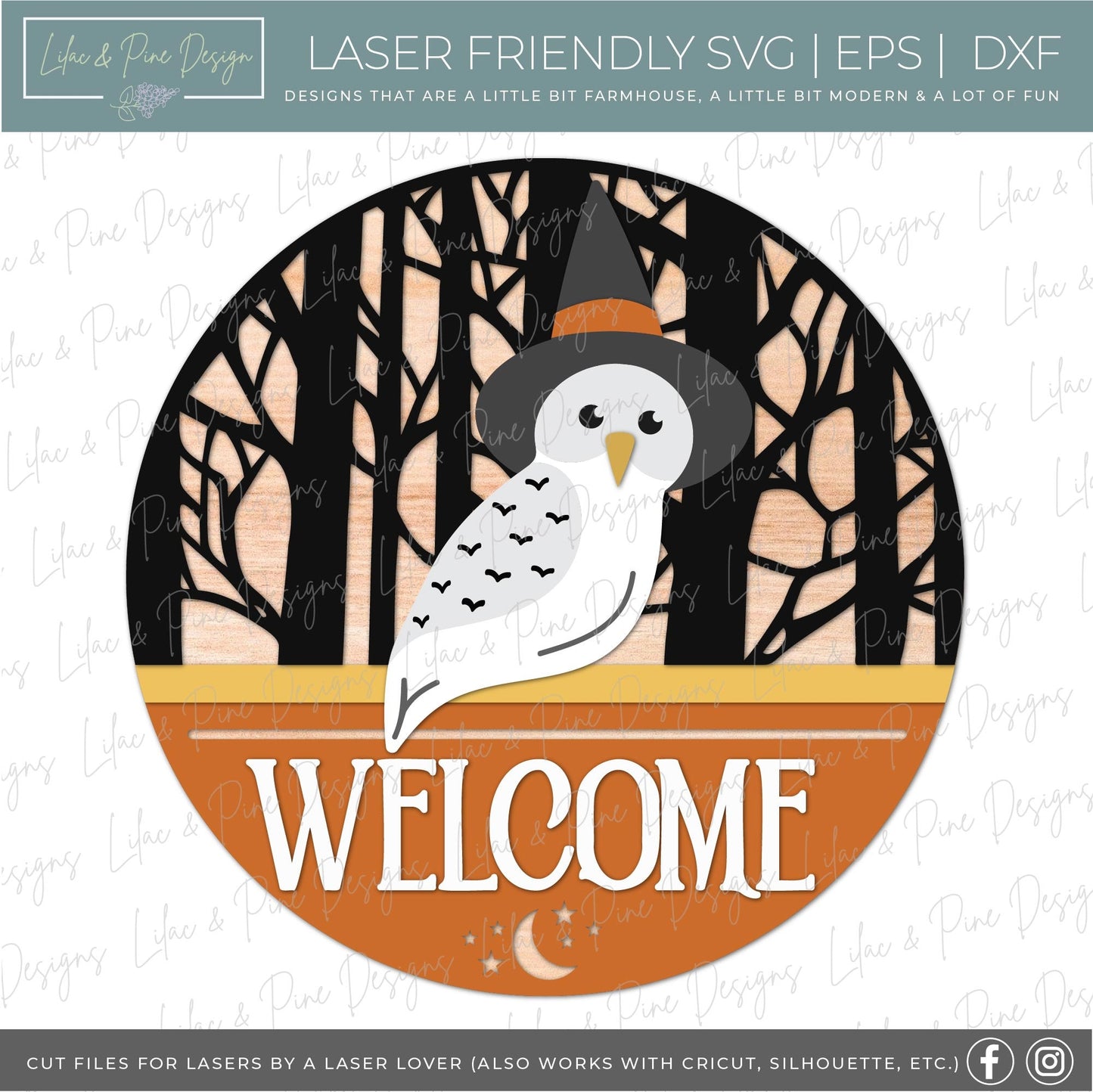 Halloween owl sign, Halloween door hanger SVG, Spooky welcome sign SVG, Halloween decor, witch hat owl svg, Glowforge Svg, laser cut file