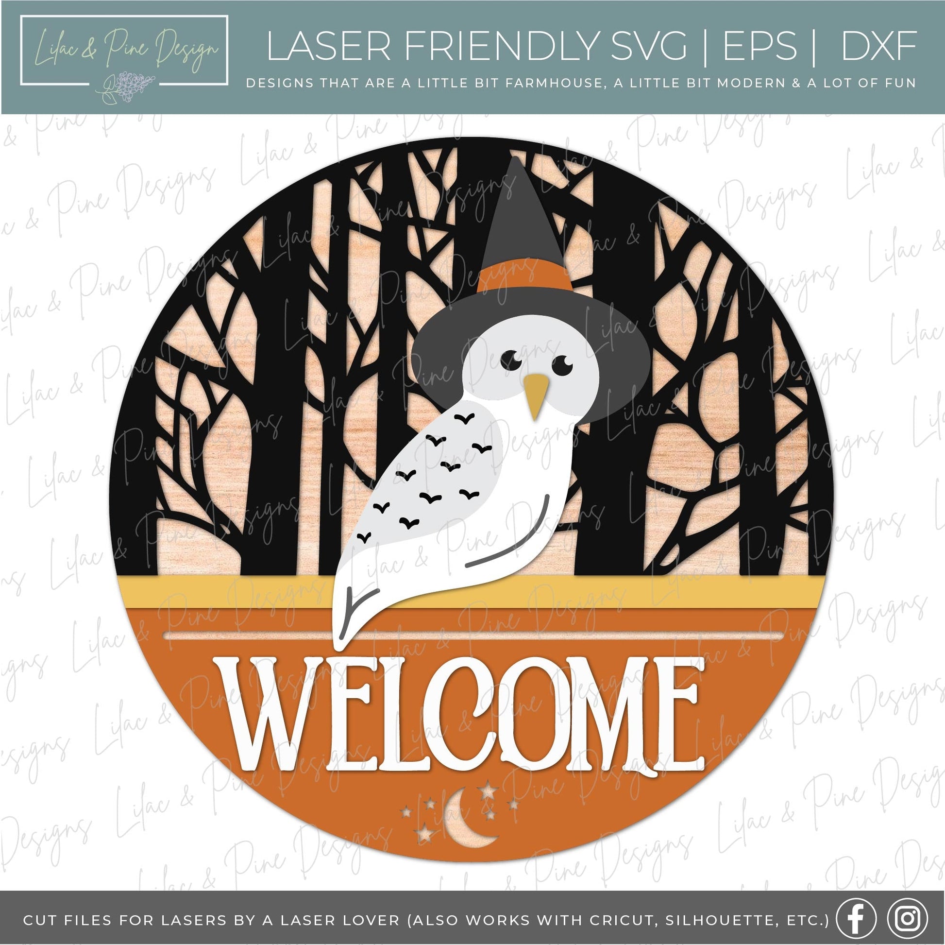 Halloween owl sign, Halloween door hanger SVG, Spooky welcome sign SVG, Halloween decor, witch hat owl svg, Glowforge Svg, laser cut file