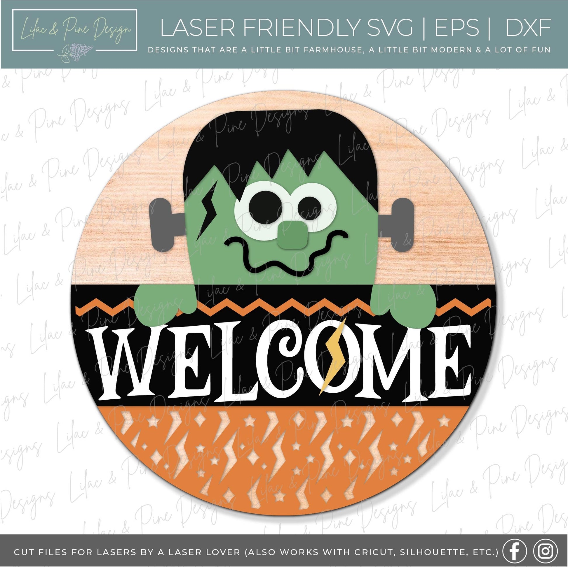 Halloween welcome sign bundle, Halloween door hanger SVG, ghost svg, black cat SVG, Frankenstein sign, Glowforge SVG, laser cut file