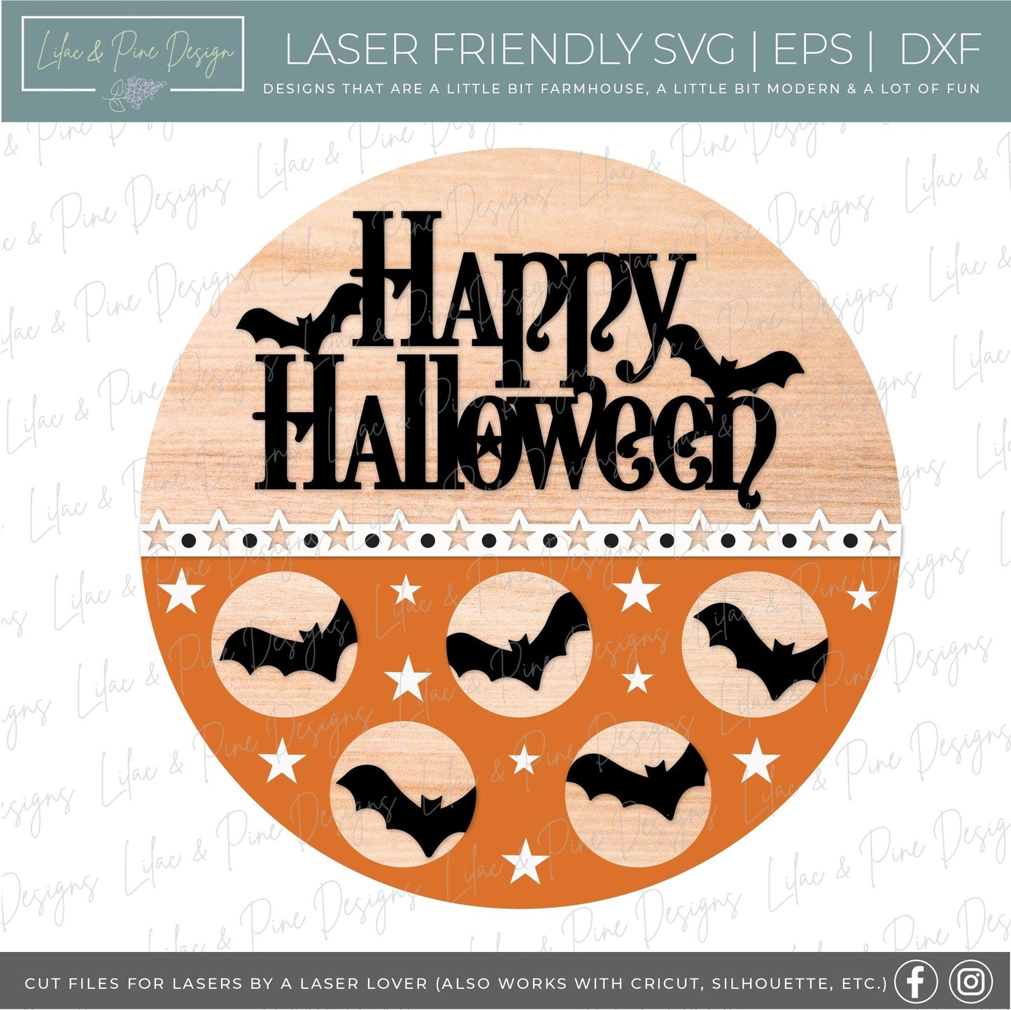 Halloween bat sign, Happy Halloween door hanger SVG, bat welcome sign SVG, Halloween decor, full moon svg, Glowforge Svg, laser cut file