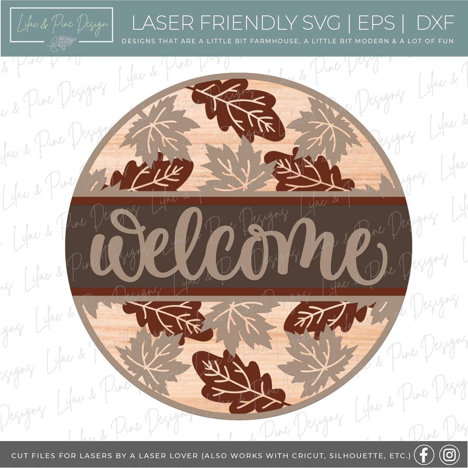 Fall Leaf door hanger SVG, Fall welcome sign, fall hello sign SVG, fall decor, autumn leaves door hanger, Glowforge SVG, laser cut file