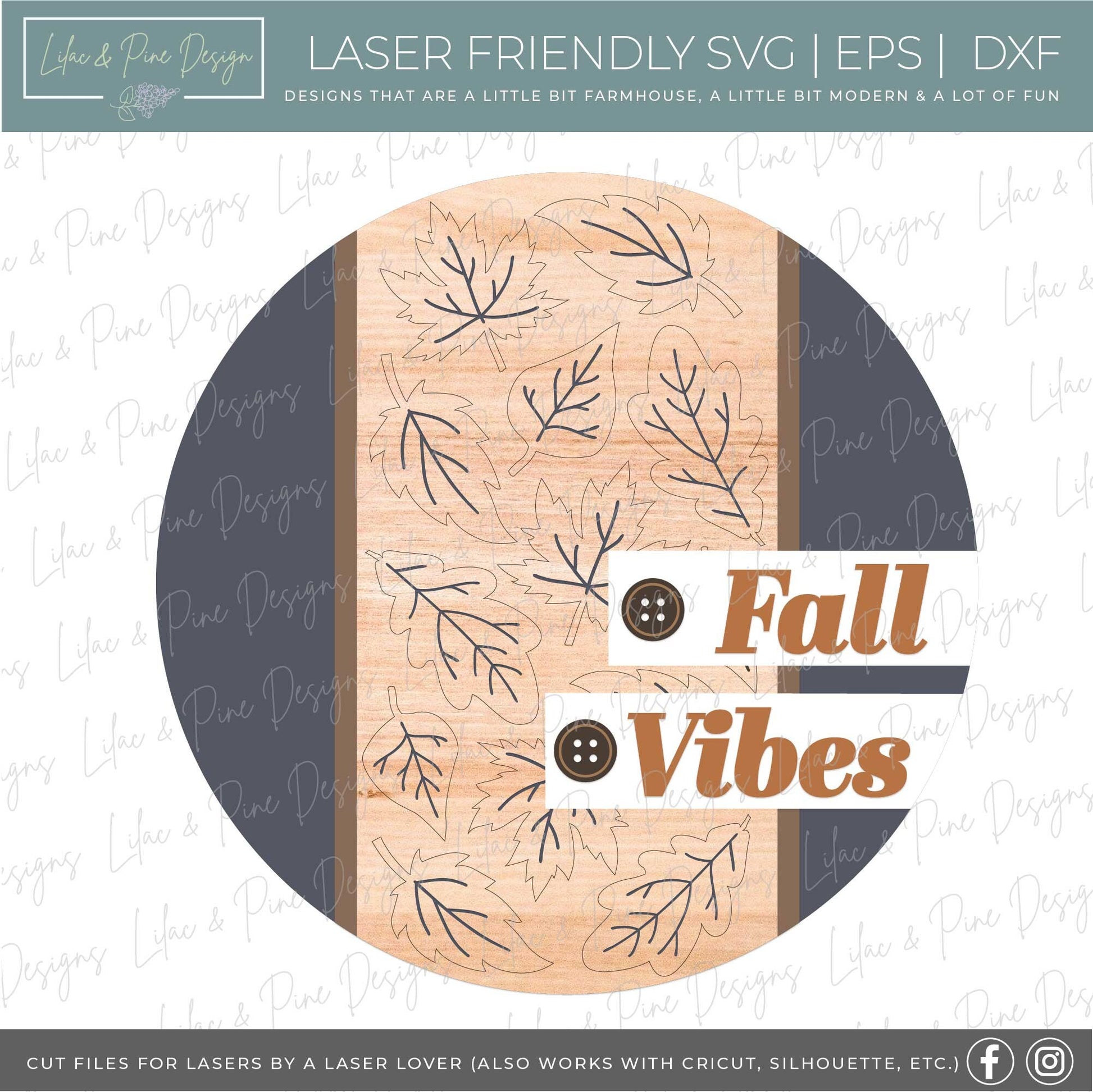 Fall vibes door hanger SVG, Fall welcome sign, leaves door hanger SVG, autumn decor, fall round wood sign, Glowforge SVG, laser cut file