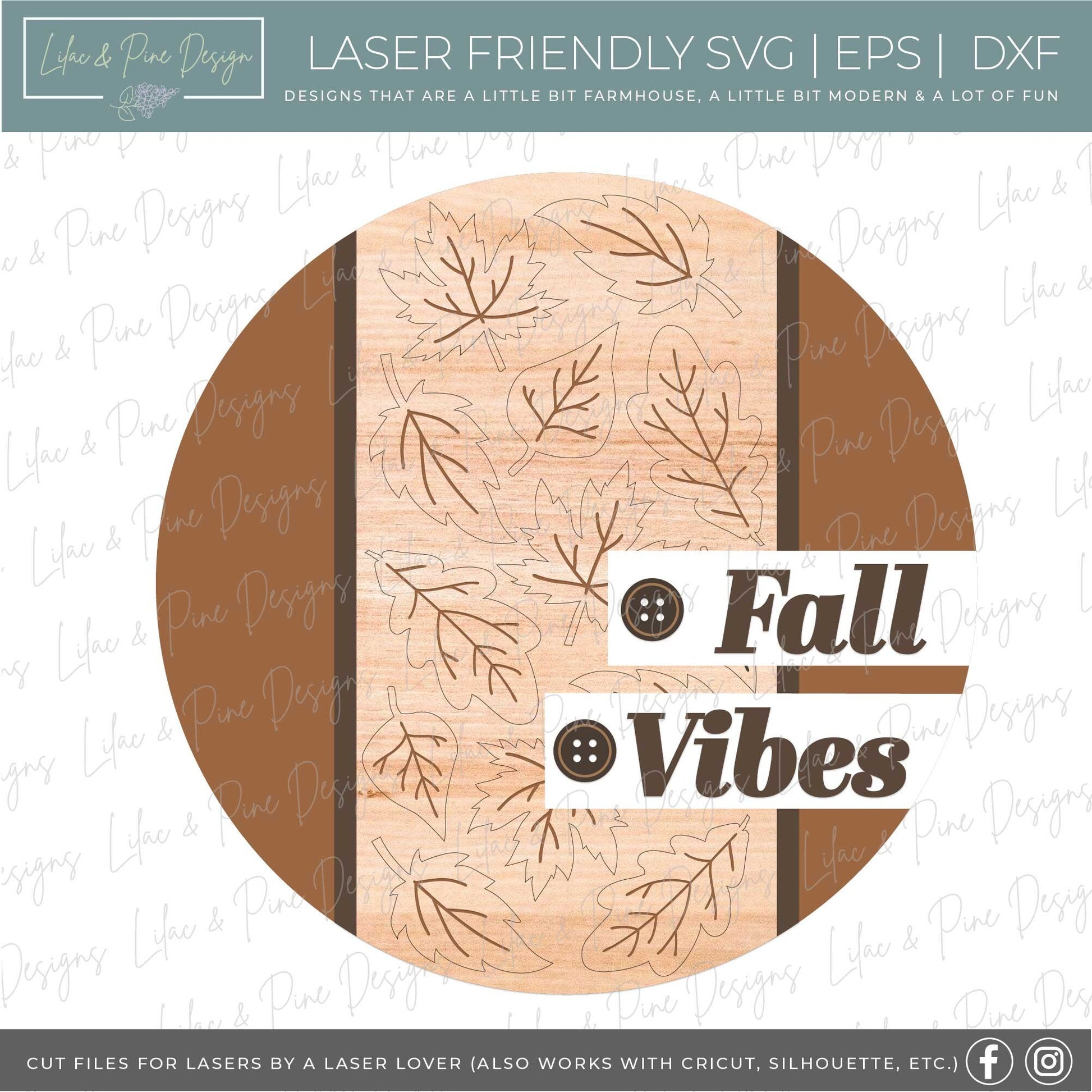 Fall vibes door hanger SVG, Fall welcome sign, leaves door hanger SVG, autumn decor, fall round wood sign, Glowforge SVG, laser cut file