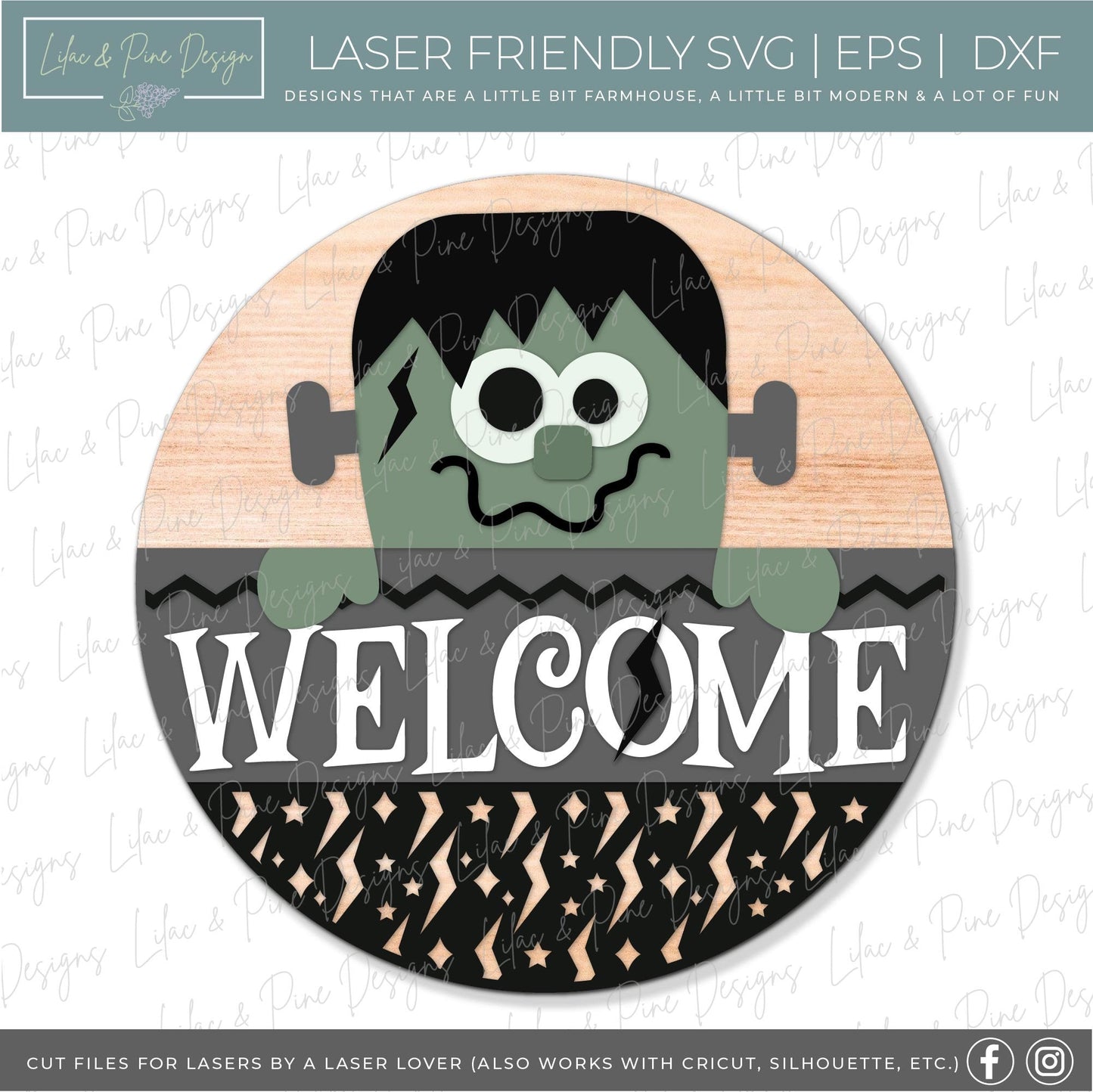 Halloween door hanger, Frankenstein Welcome SVG, Frankenstein door hanger, Halloween sign, Halloween decor, Glowforge Svg, laser cut file