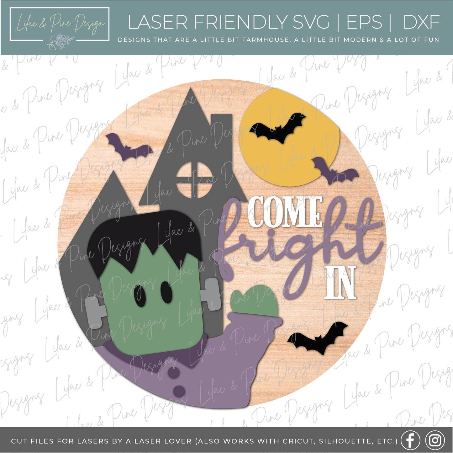 Halloween door hanger, Frankenstein Welcome SVG, Frankenstein door hanger, Halloween sign, Halloween decor, Glowforge Svg, laser cut file