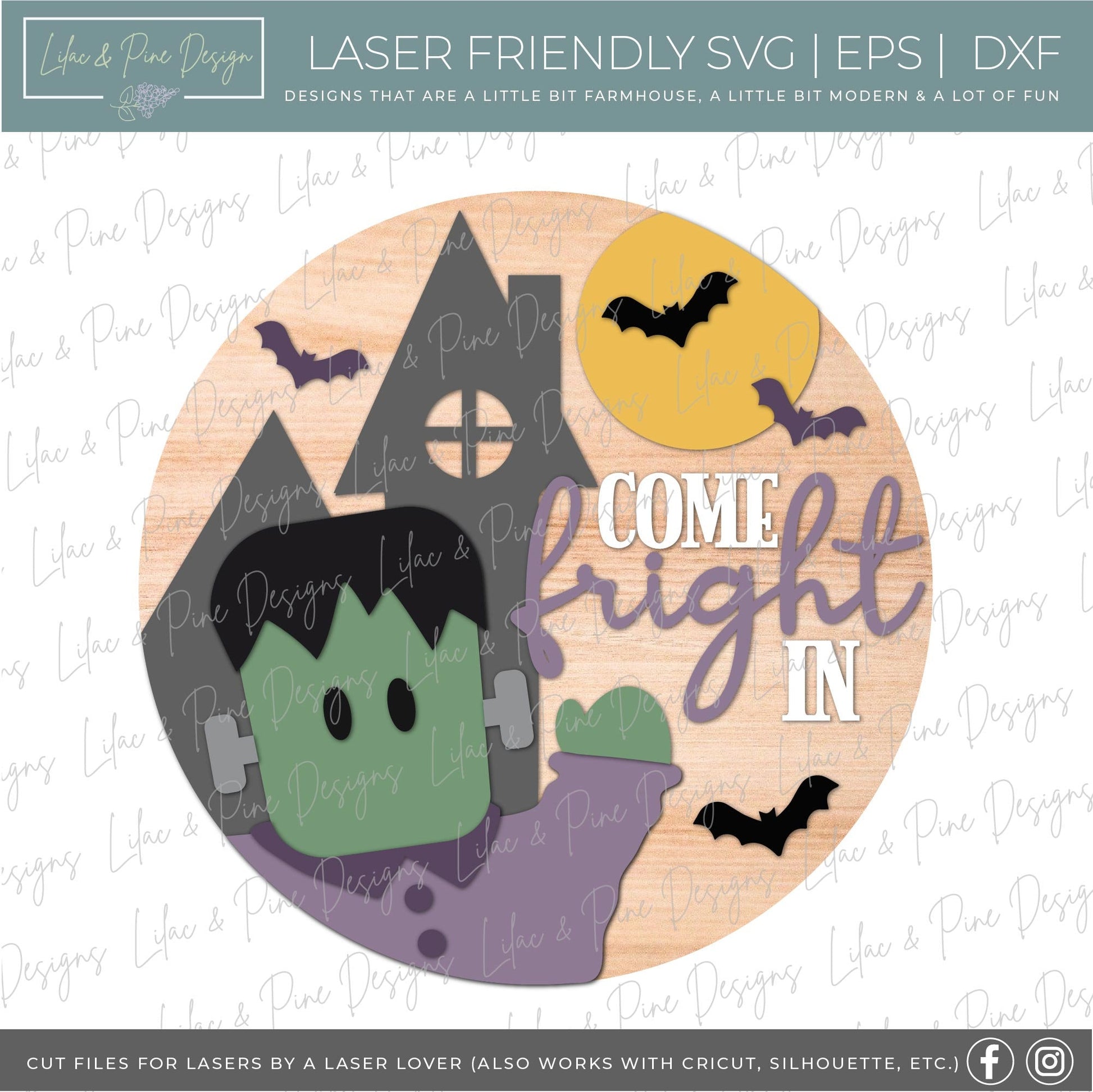Halloween door hanger, Frankenstein Welcome SVG, Frankenstein door hanger, Halloween sign, Halloween decor, Glowforge Svg, laser cut file