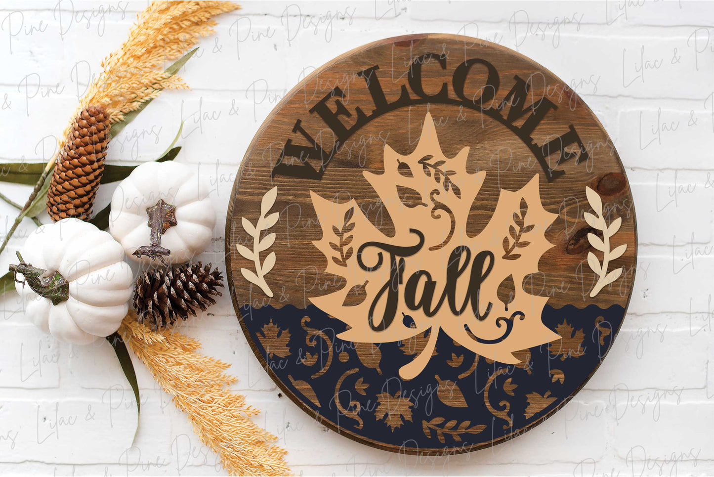 Welcome Fall SVG, Fall leaves door hanger, Fall Welcome round sign, Autumn porch decor SVG, maple leaf SVG, Glowforge Svg, laser cut file