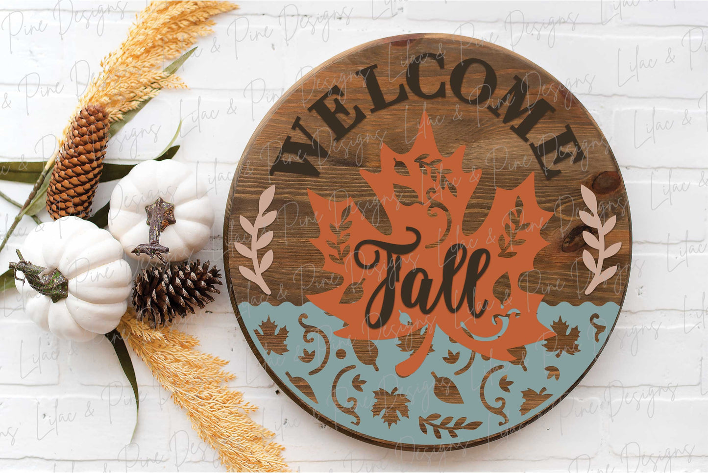 Welcome Fall SVG, Fall leaves door hanger, Fall Welcome round sign, Autumn porch decor SVG, maple leaf SVG, Glowforge Svg, laser cut file