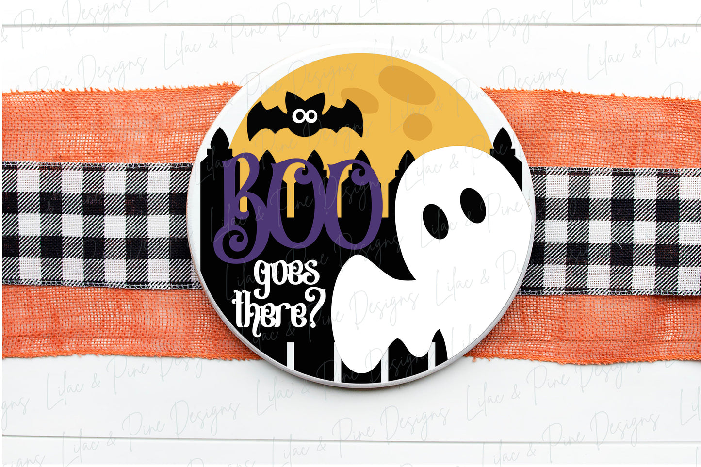 Halloween door hanger SVG, Boo goes there sign, Ghost welcome sign SVG, Boo round sign, Halloween porch decor, Glowforge SVG, laser cut file