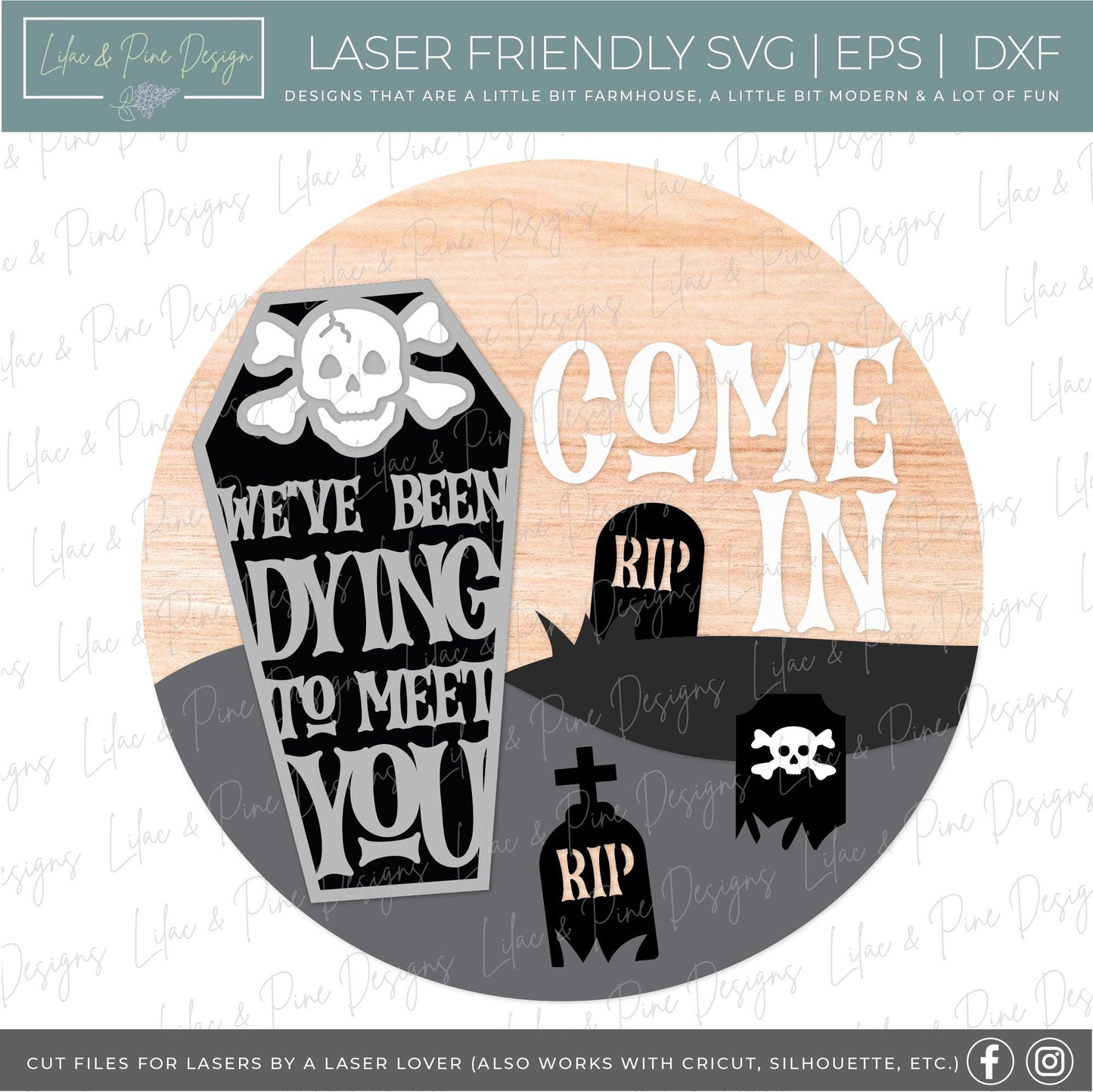 Halloween welcome sign, Graveyard door hanger SVG, We've been dying to meet you sign, Halloween decor, Glowforge Svg, laser cut file