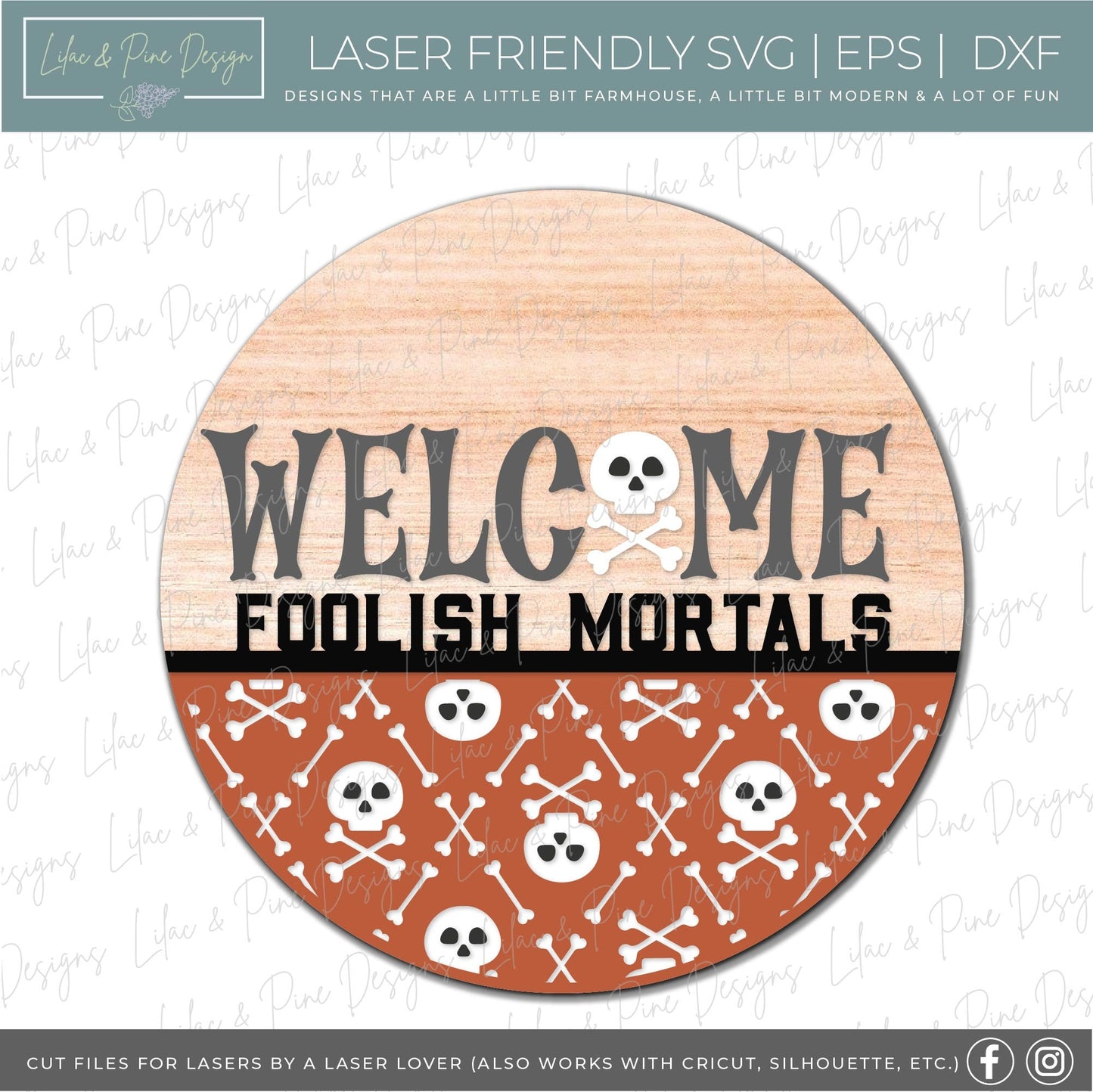 Welcome Foolish Mortals sign, skull and crossbones SVG, Halloween door hanger SVG, Skeleton welcome sign, Glowforge Svg, laser cut file