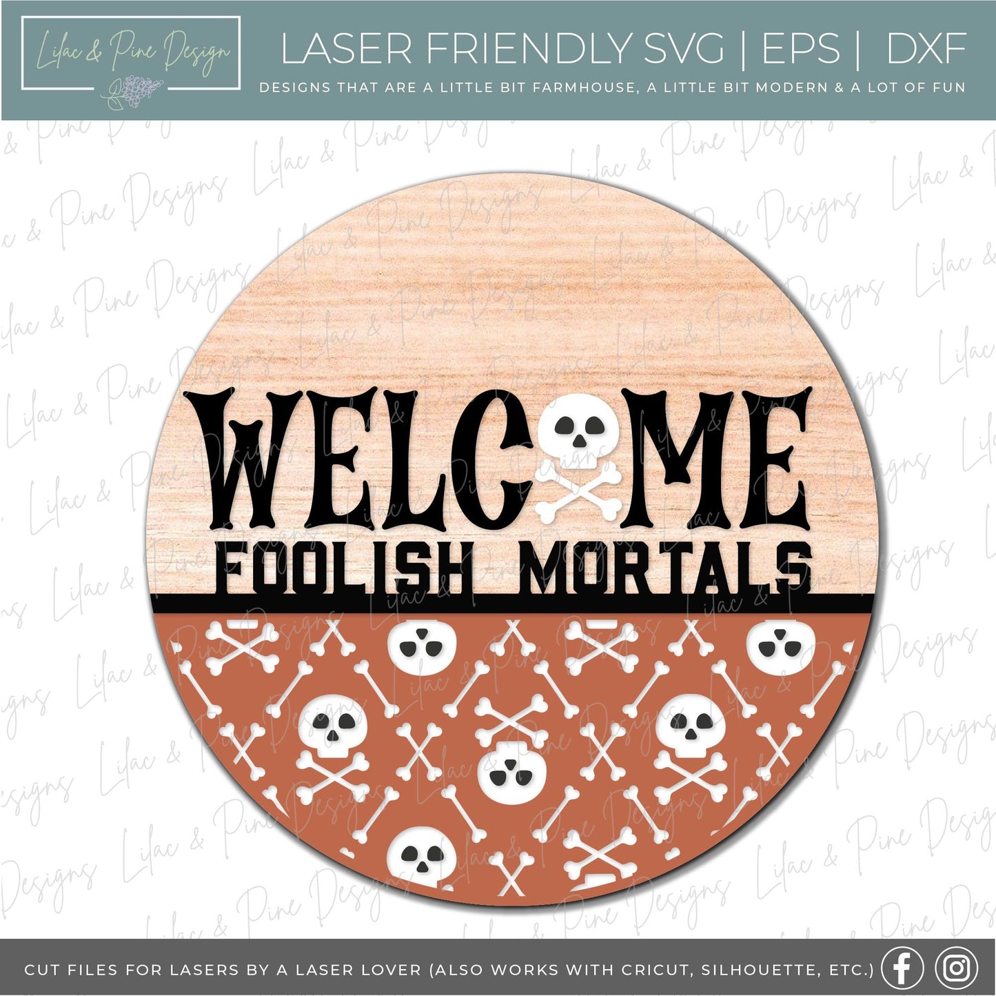 Welcome Foolish Mortals sign, skull and crossbones SVG, Halloween door hanger SVG, Skeleton welcome sign, Glowforge Svg, laser cut file