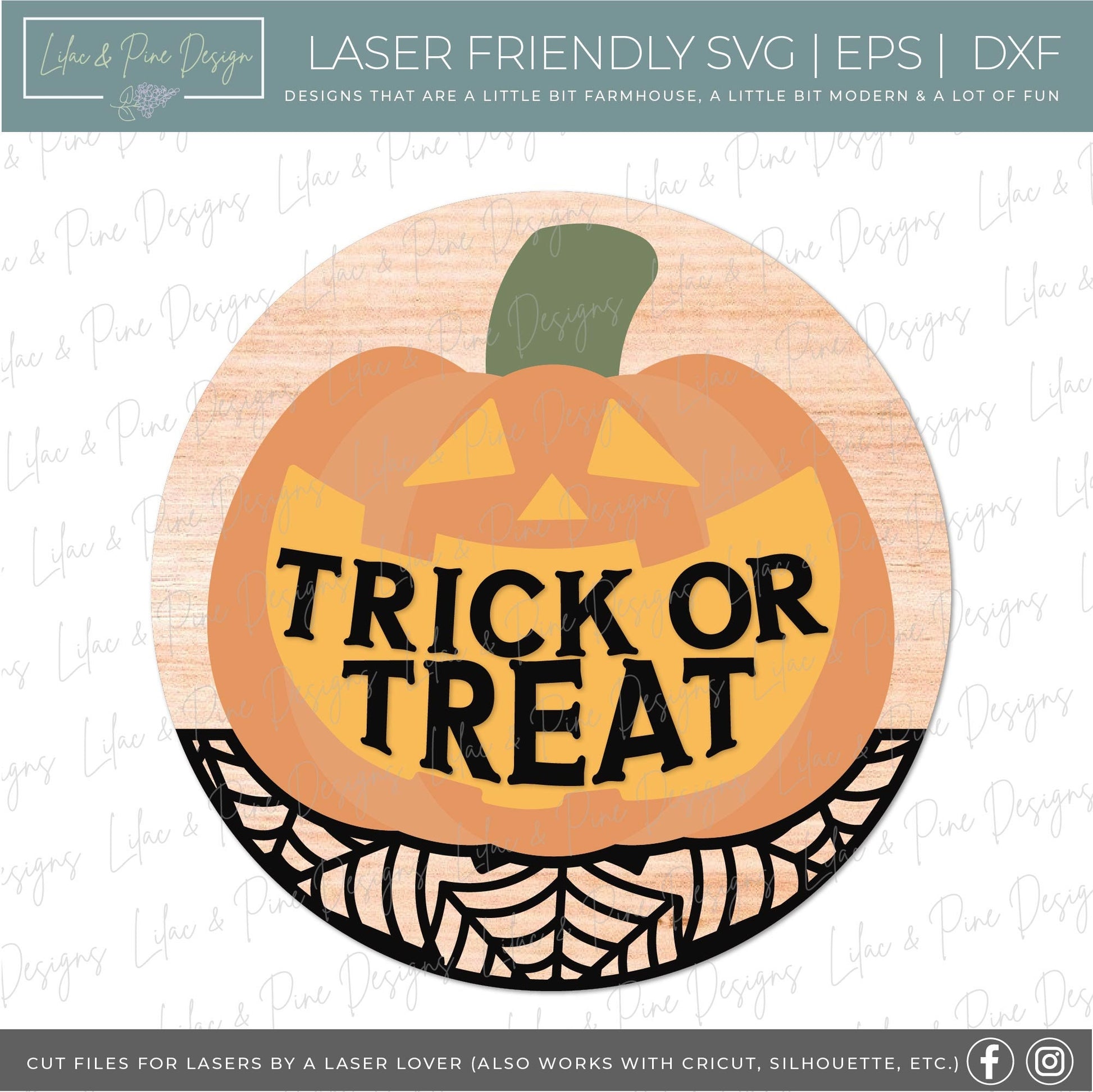 Trick or Treat sign SVG, Cute Halloween welcome, pumpkin door hanger SVG, jack o lantern svg, happy Halloween, Glowforge Svg, laser cut file