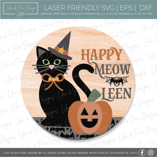 Halloween sign, black cat door hanger SVG, Happy Halloween welcome sign, Halloween decor, Cat lover sign, Glowforge Svg, laser cut file