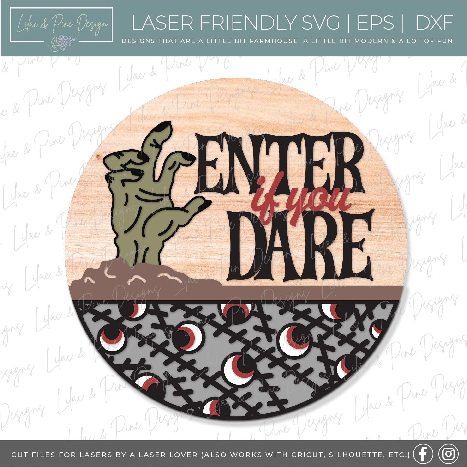 Enter if you Dare sign, zombie door hanger SVG, Halloween welcome sign, Halloween decor, Monster sign SVG, Glowforge Svg, laser cut file